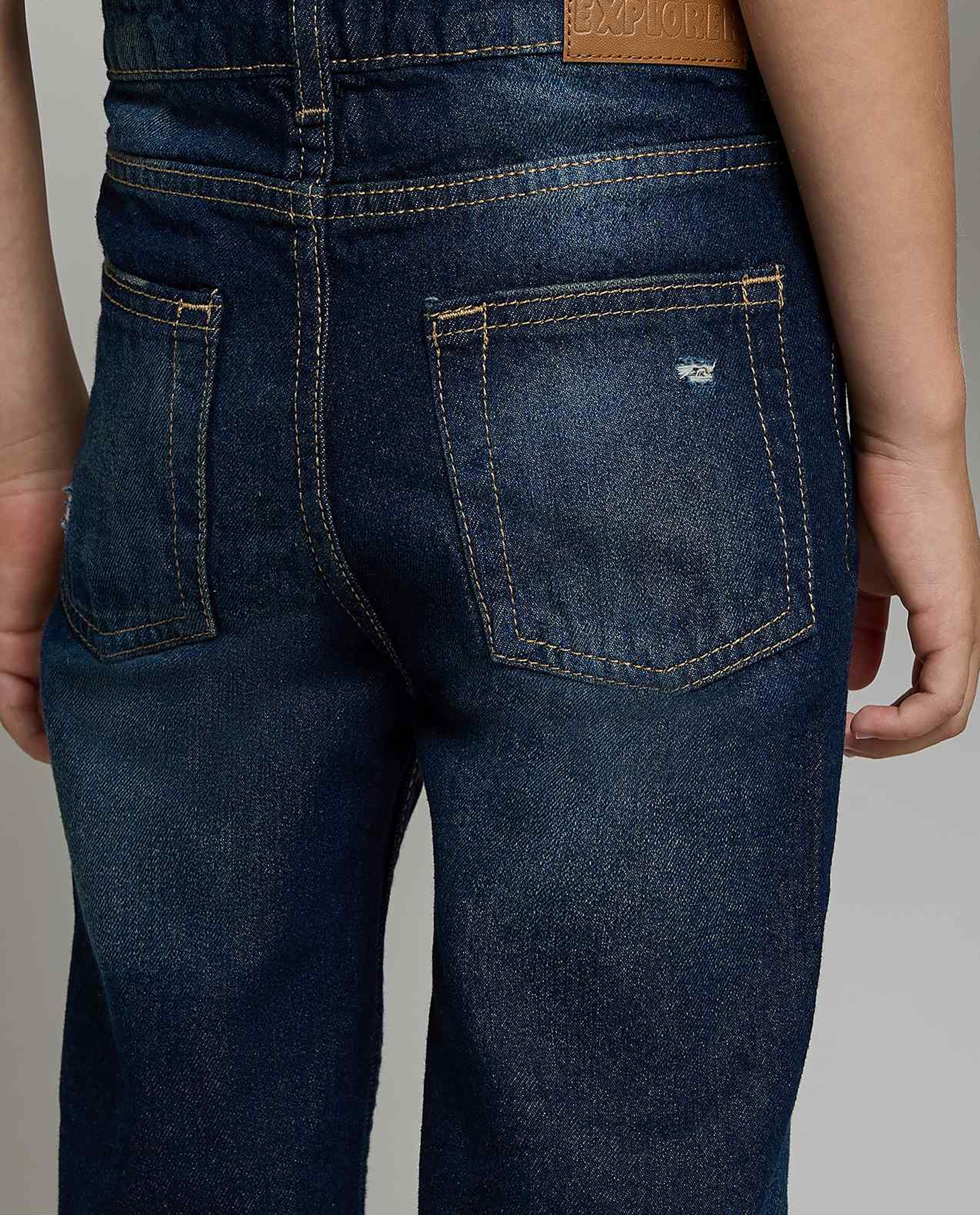 Faded Straight Fit Jeans with Button Closure
