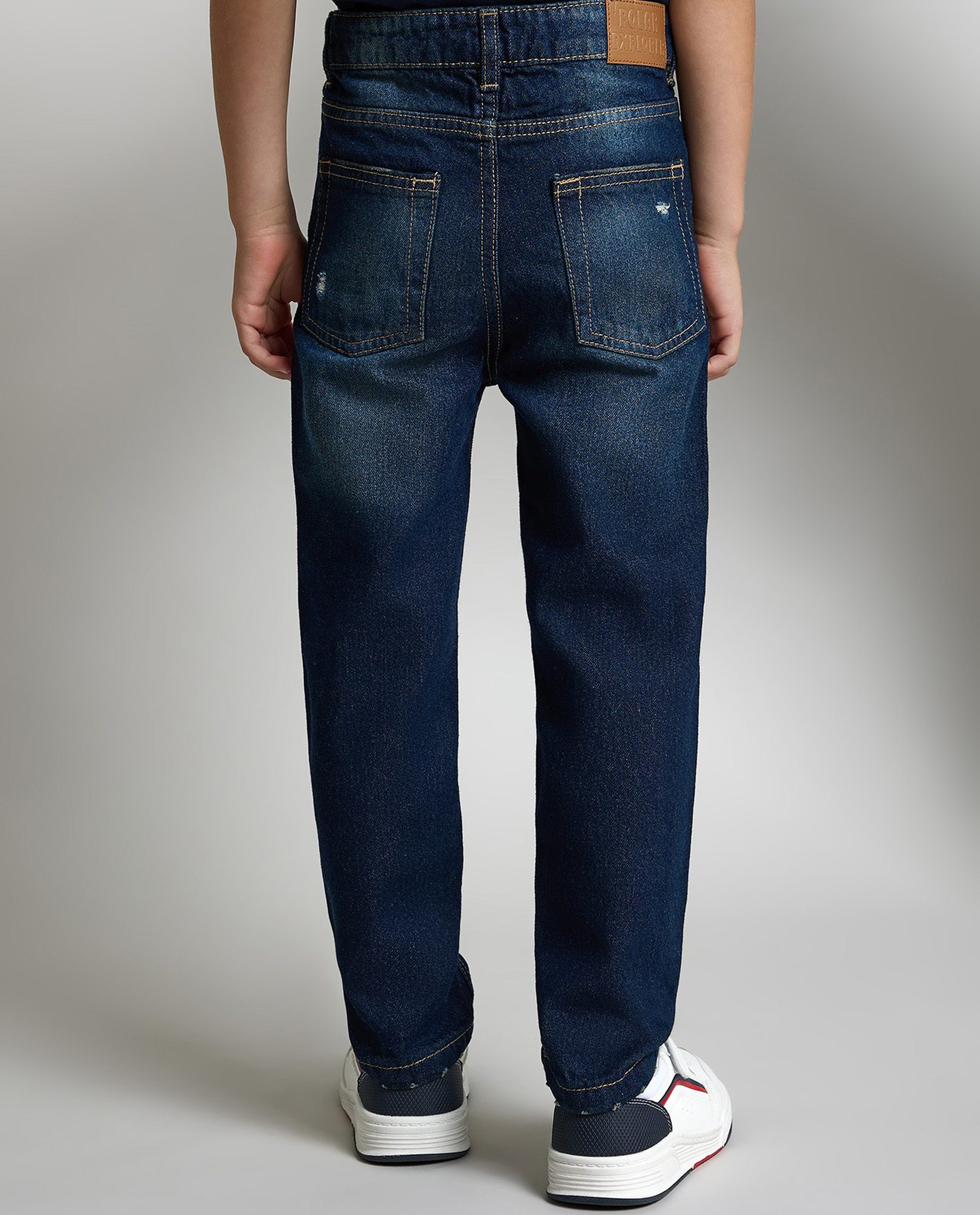 Faded Straight Fit Jeans with Button Closure