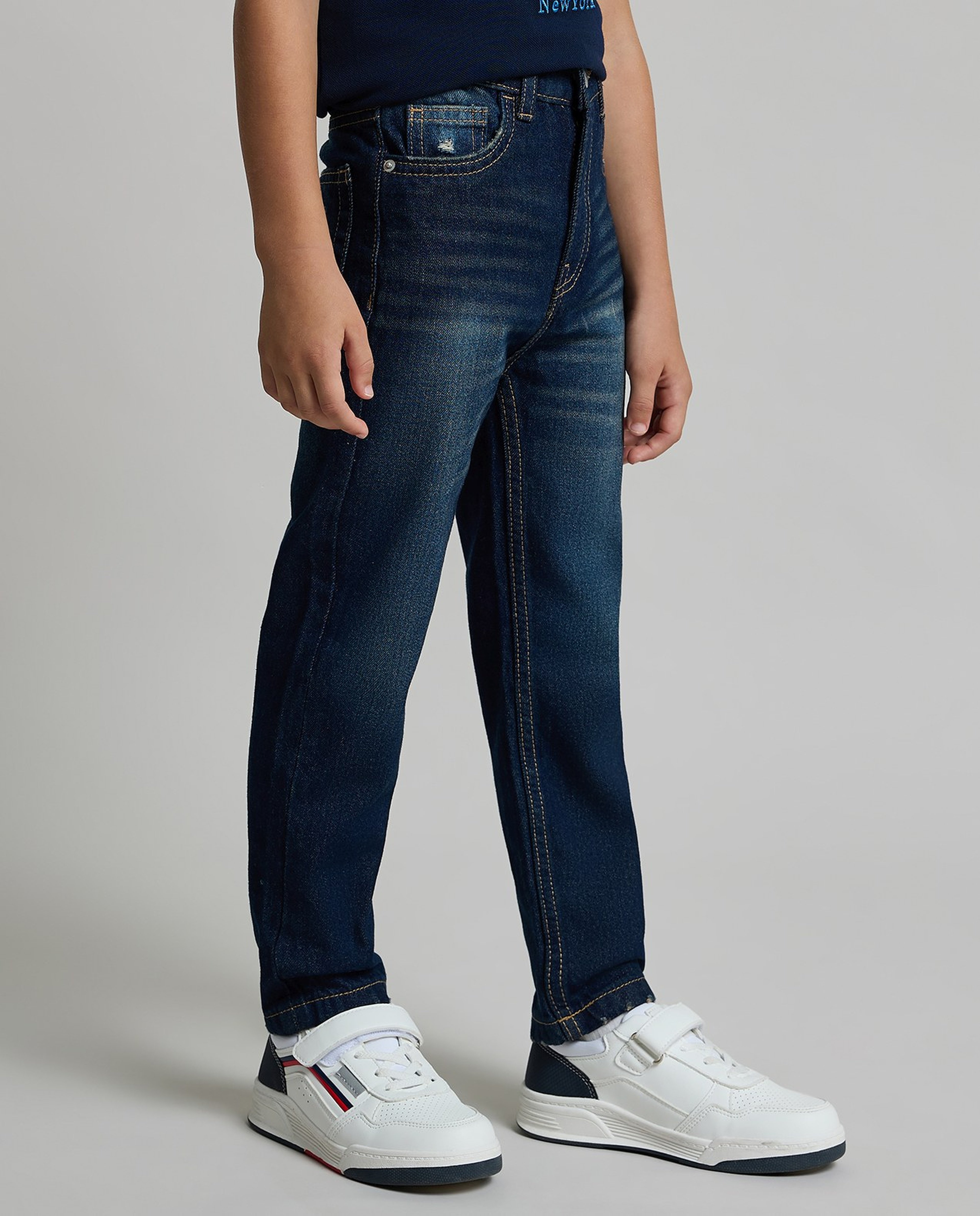 Faded Straight Fit Jeans with Button Closure