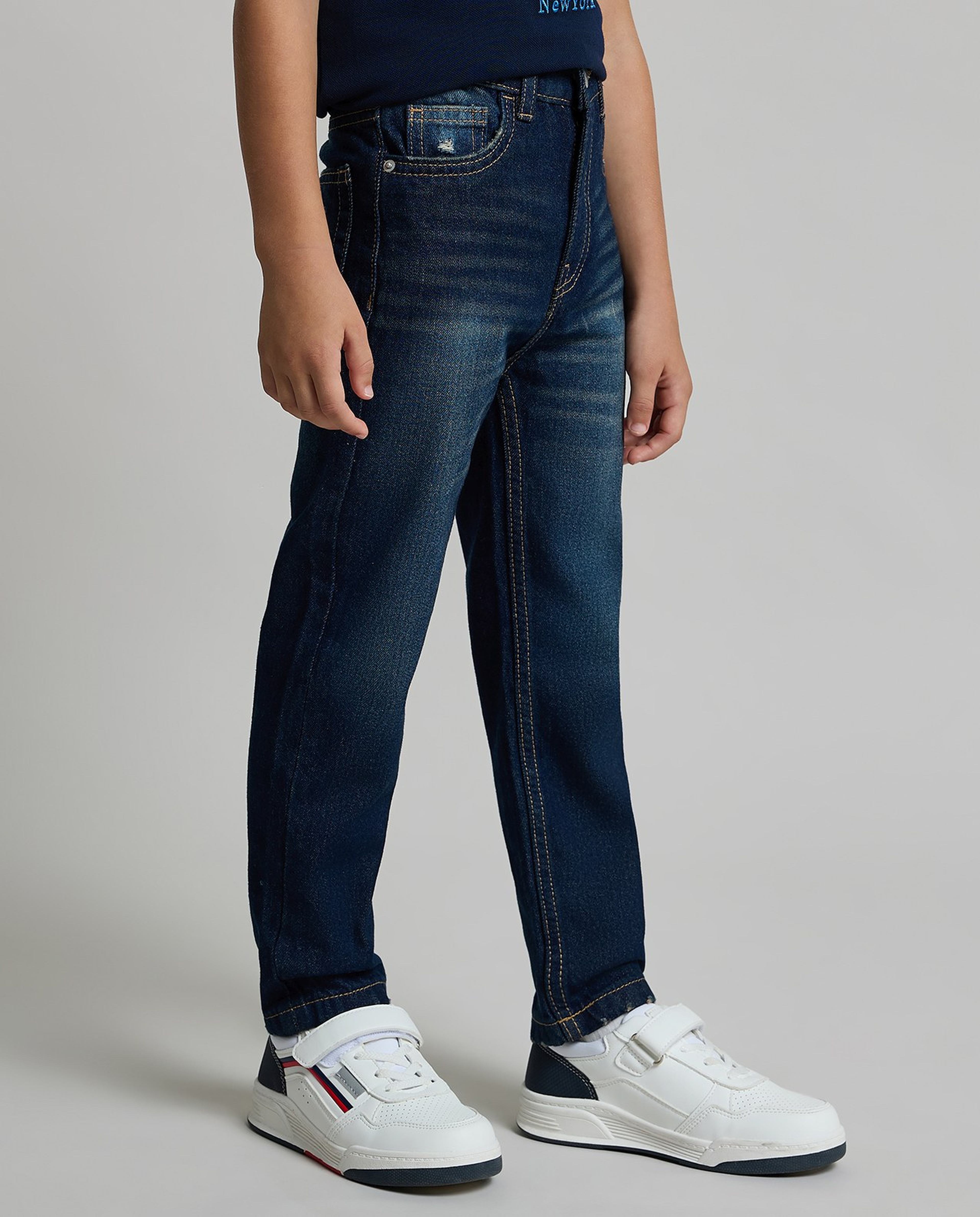 Faded Straight Fit Jeans with Button Closure