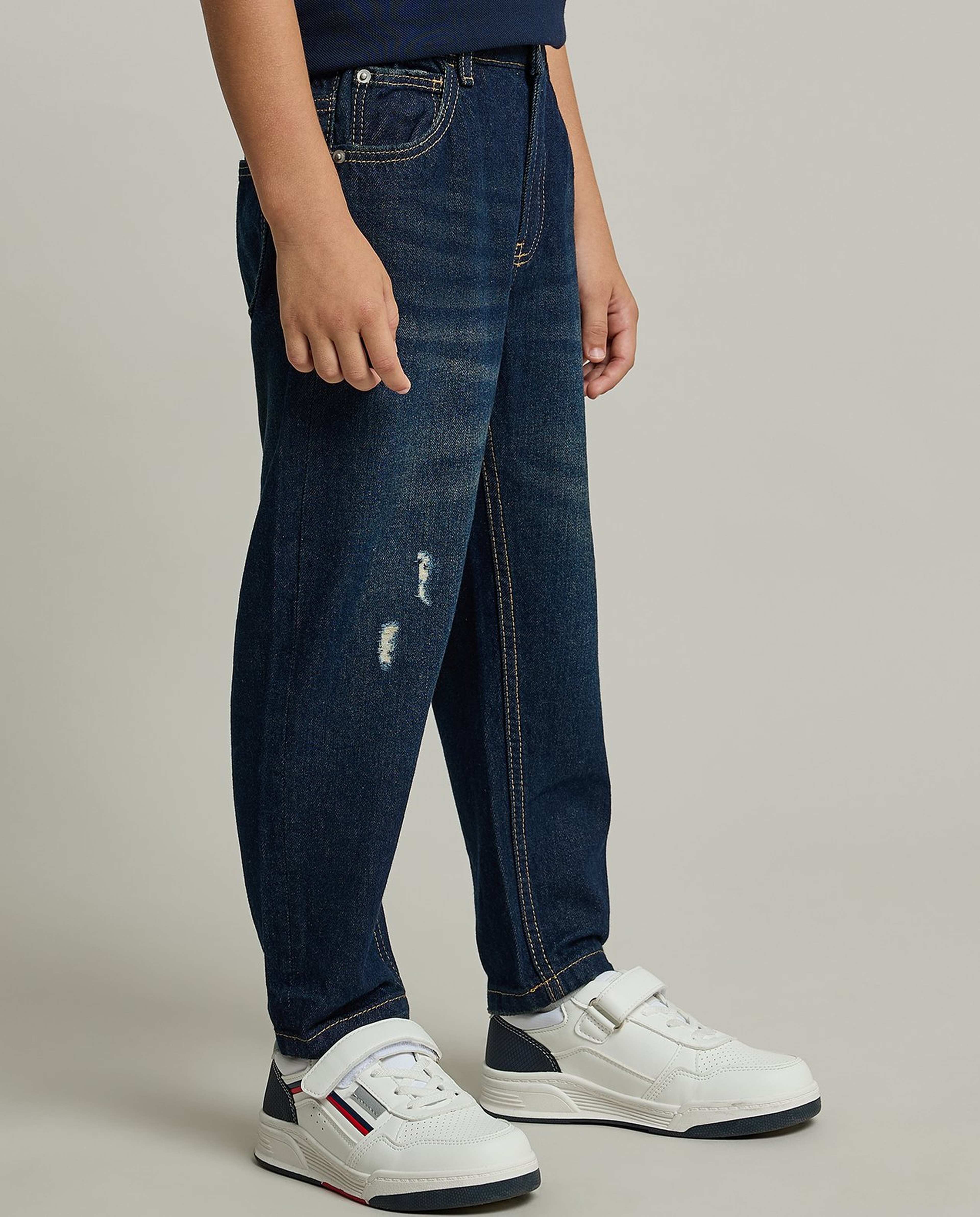 Faded Straight Fit Jeans with Button Closure