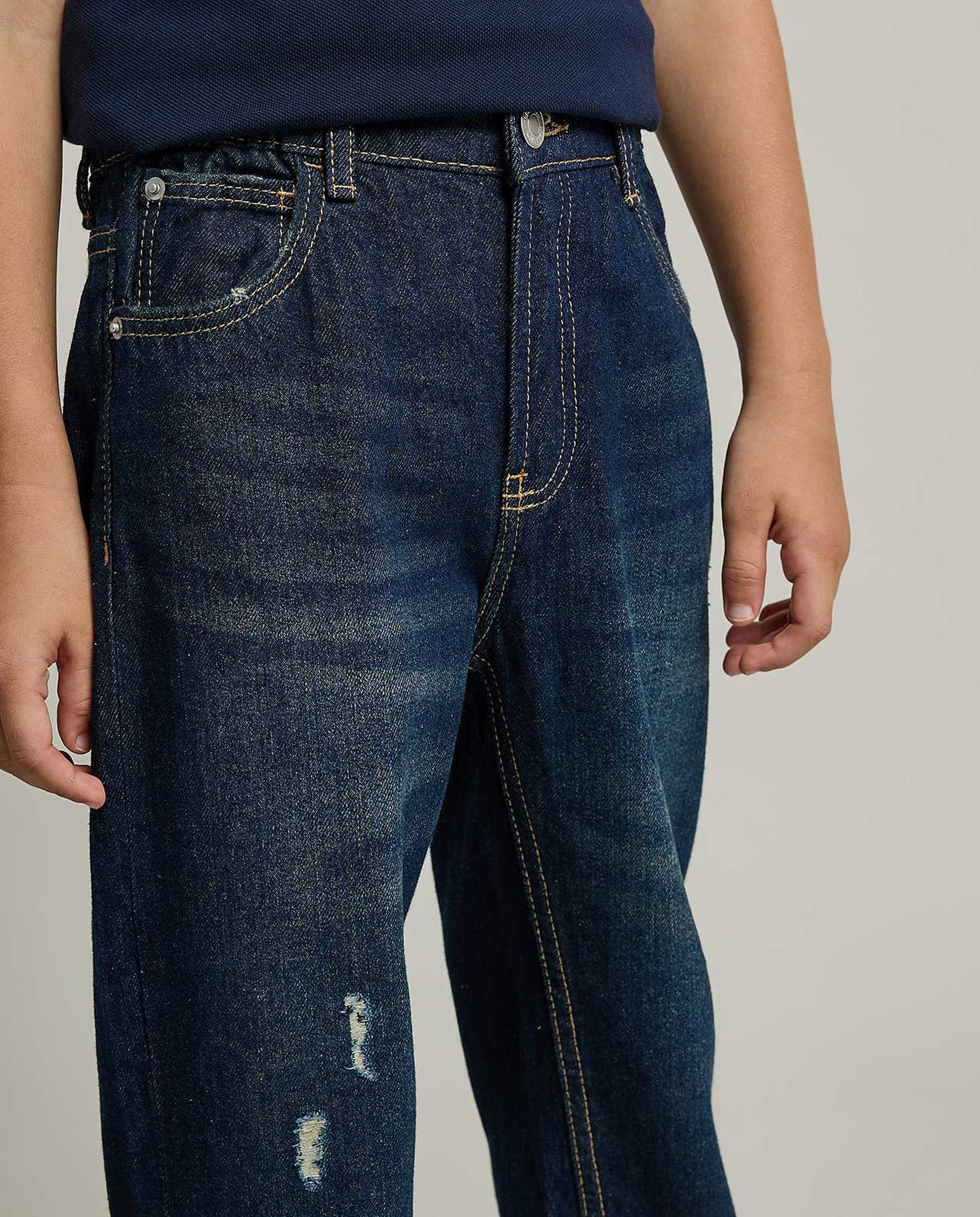 Faded Straight Fit Jeans with Button Closure