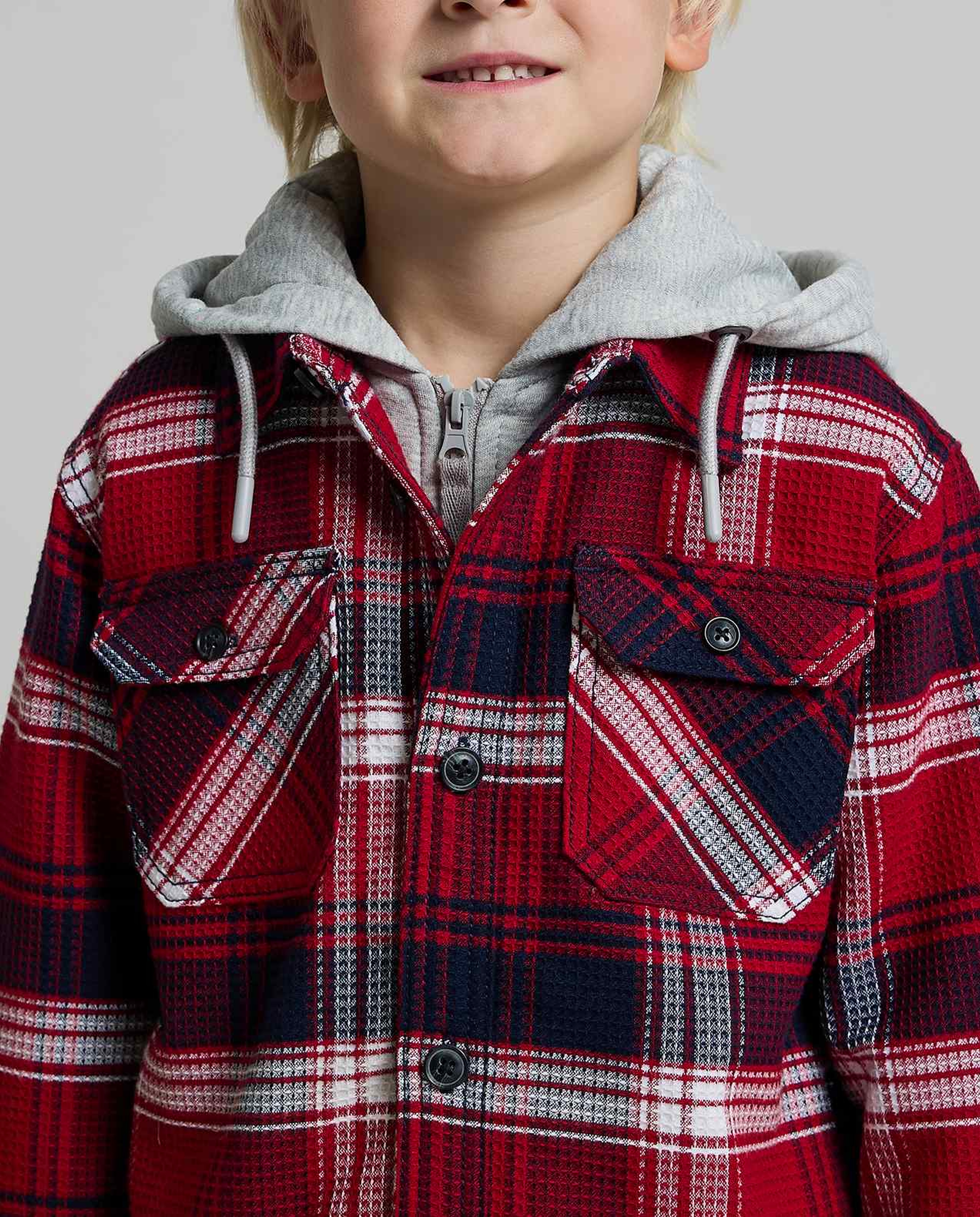 Plaid Hooded Shirt with Long Sleeves