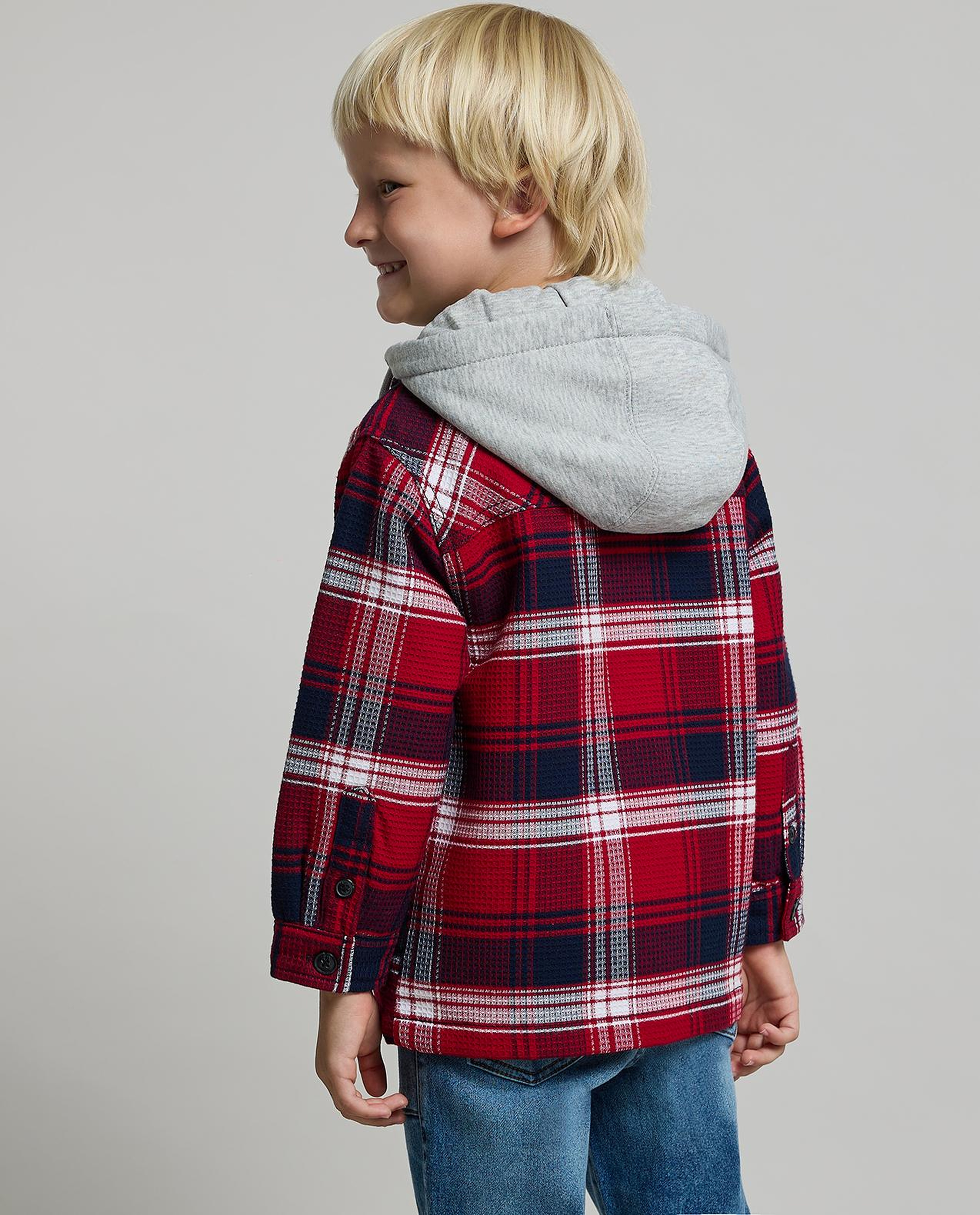 Plaid Hooded Shirt with Long Sleeves