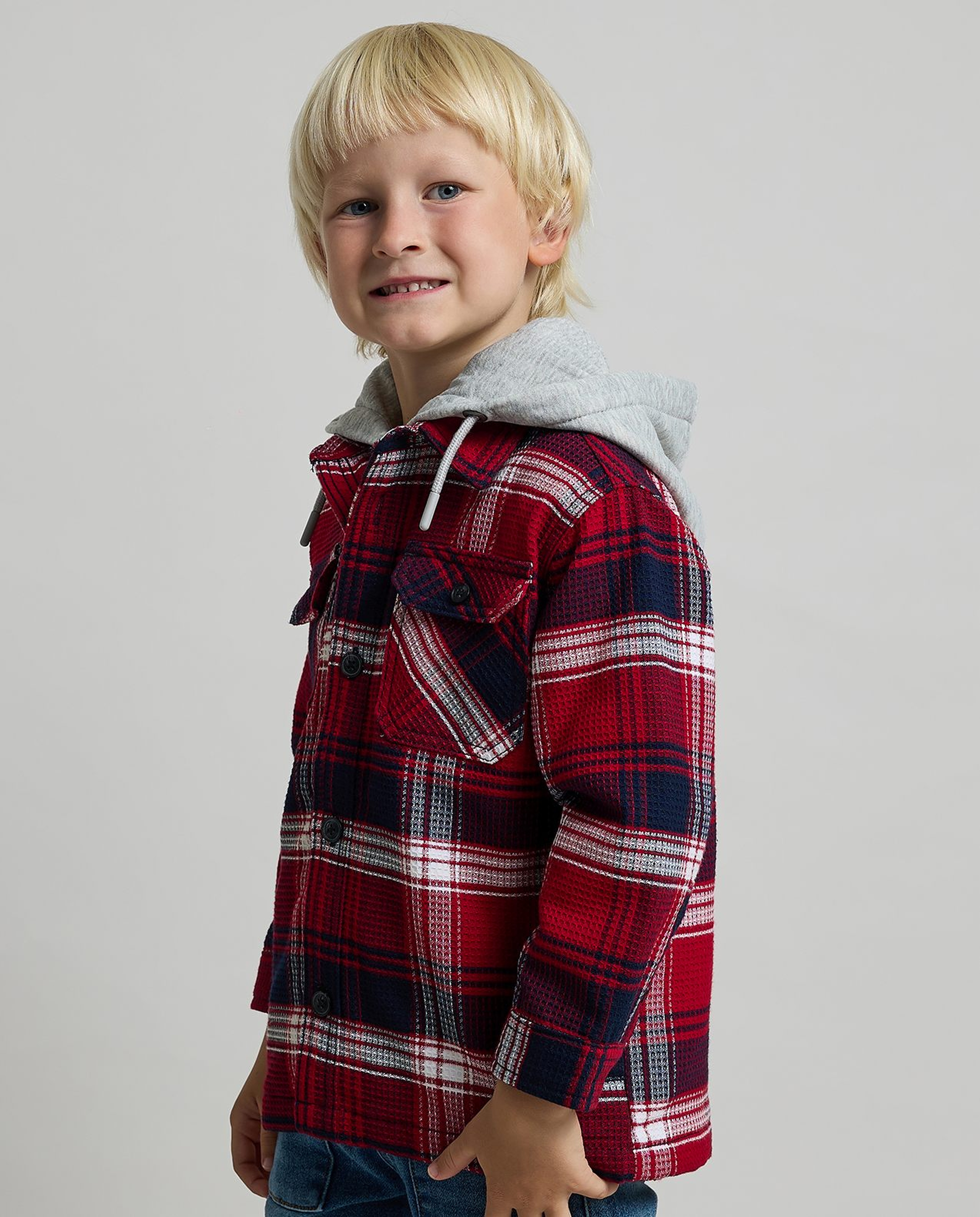 Plaid Hooded Shirt with Long Sleeves