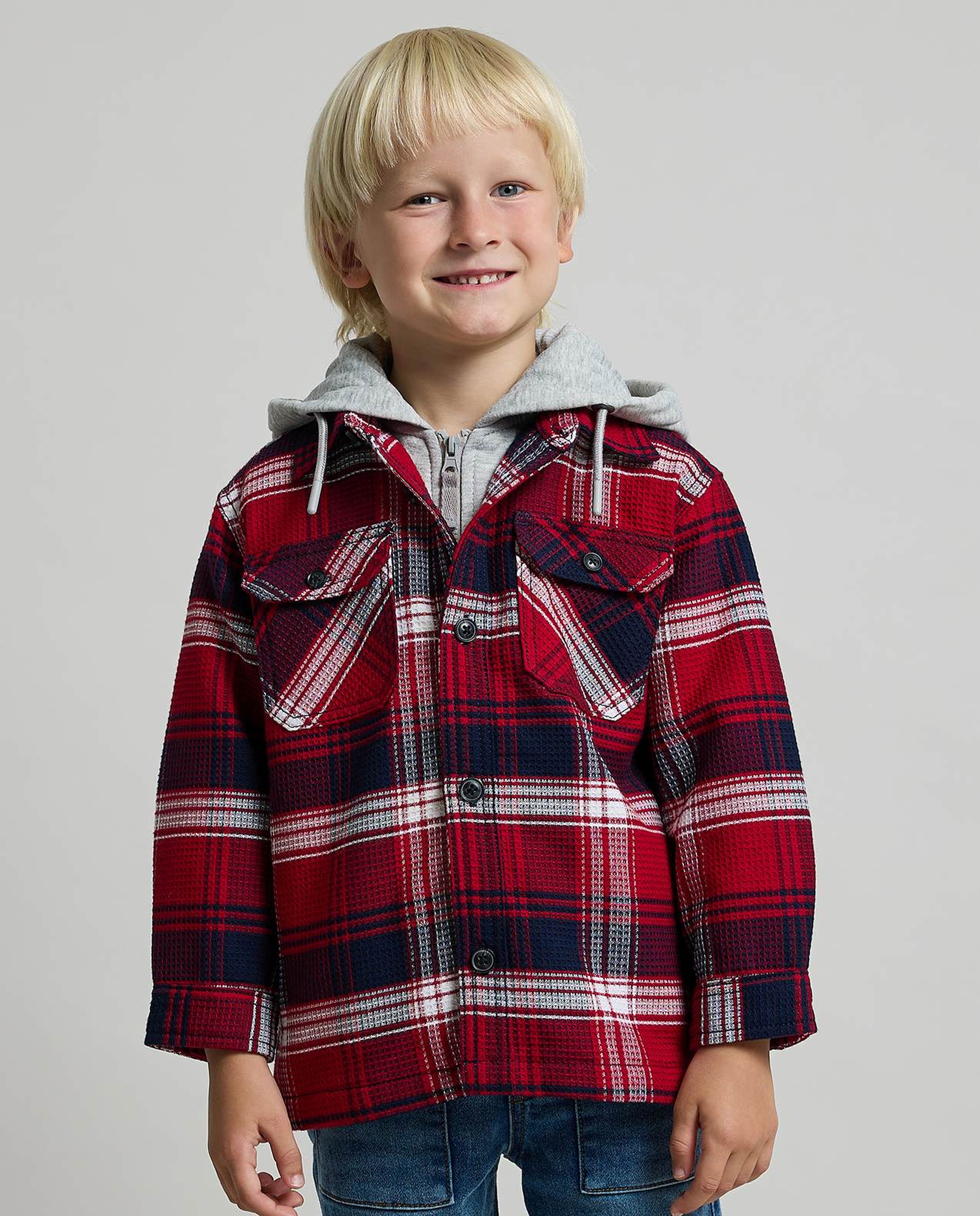 Plaid Hooded Shirt with Long Sleeves