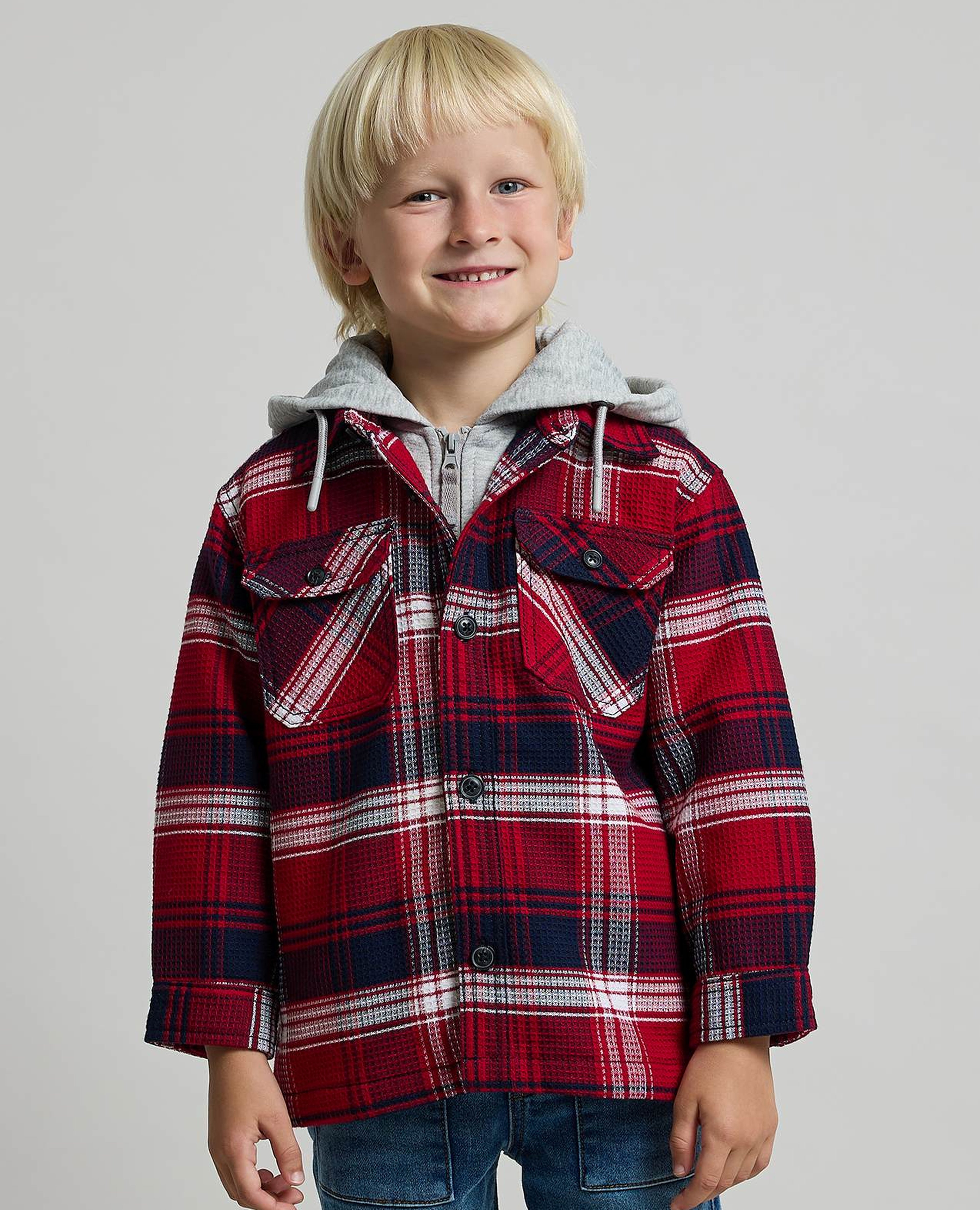 Plaid Hooded Shirt with Long Sleeves