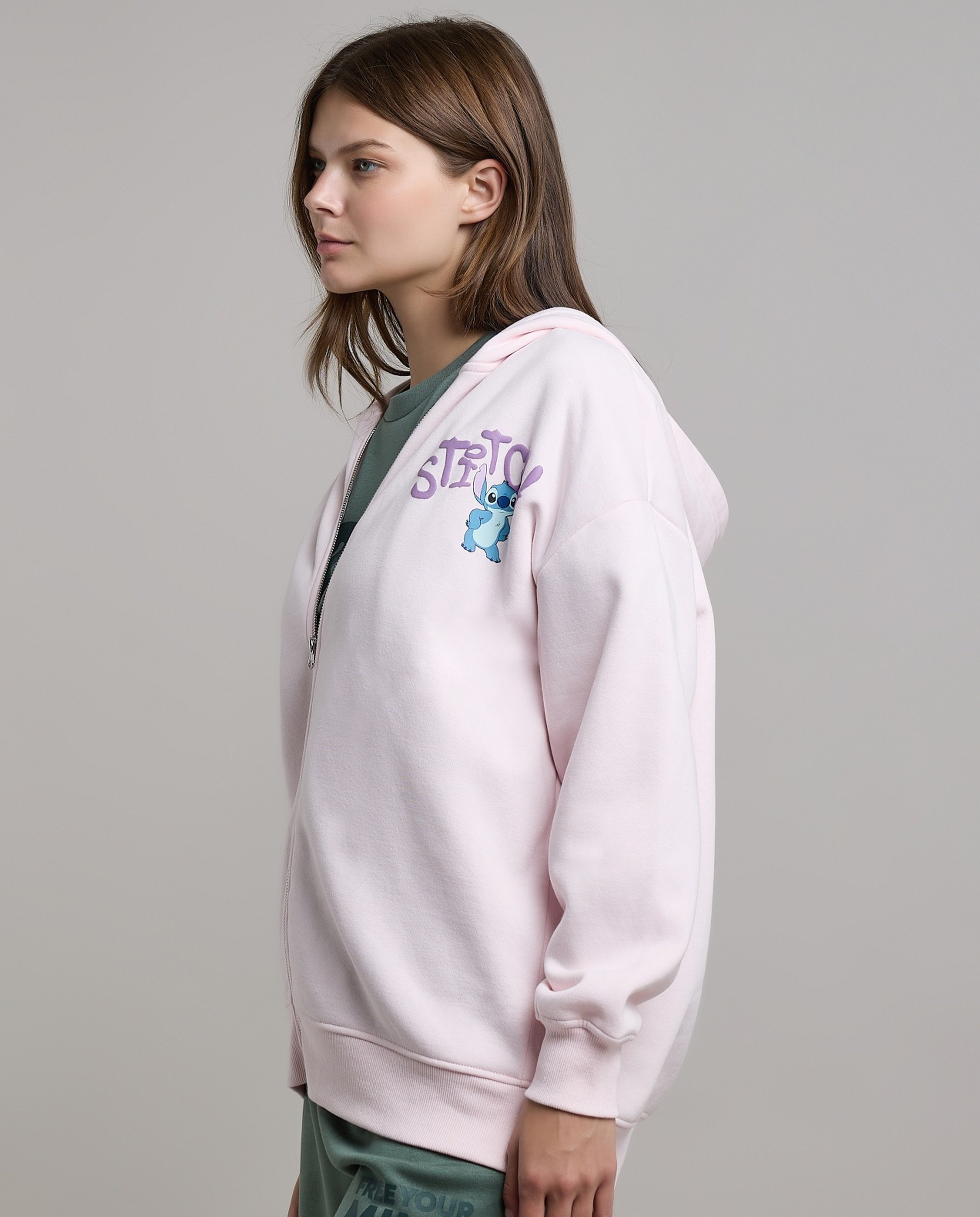 Stitch Print Hoodie with Long Sleeves