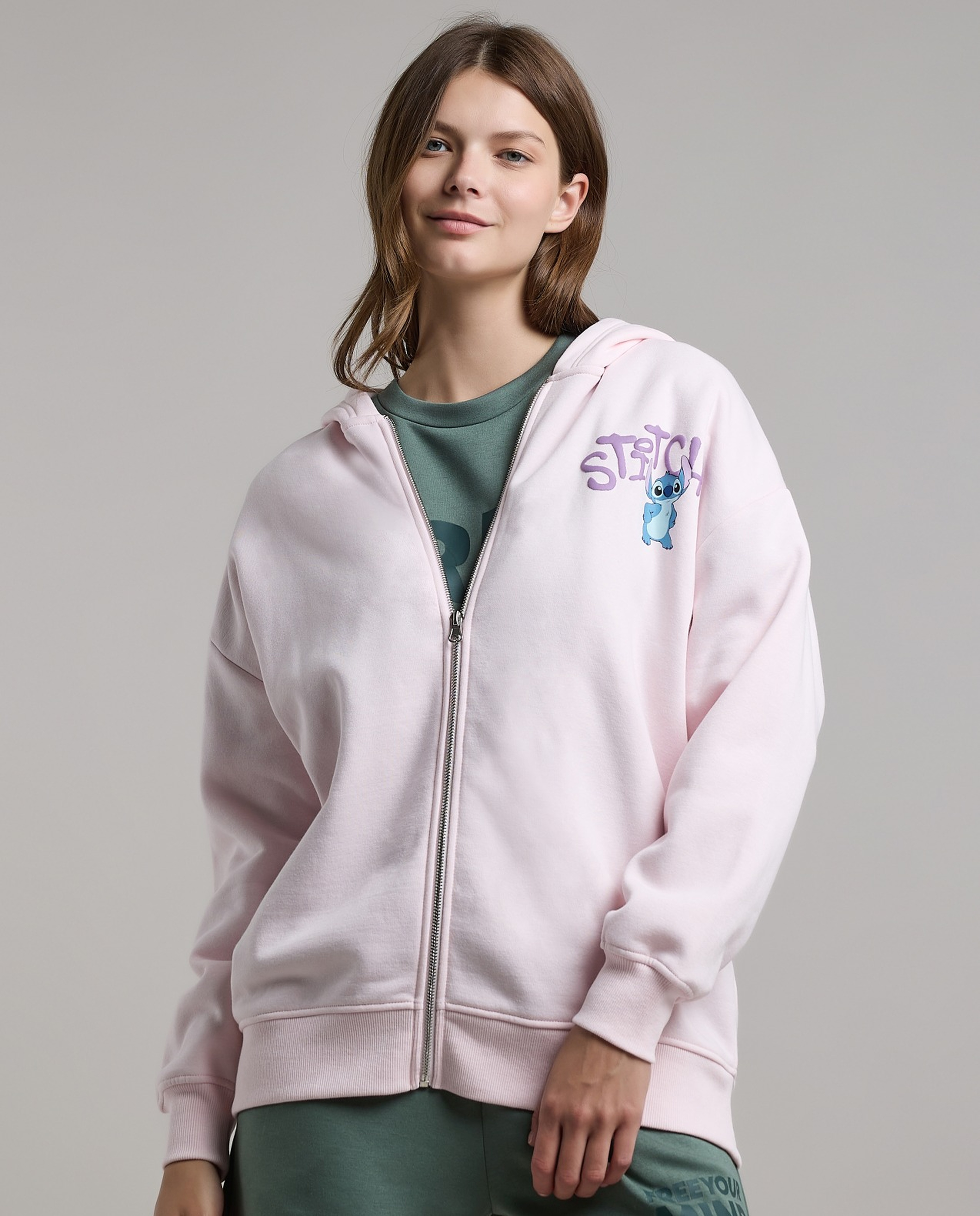 Stitch Print Hoodie with Long Sleeves