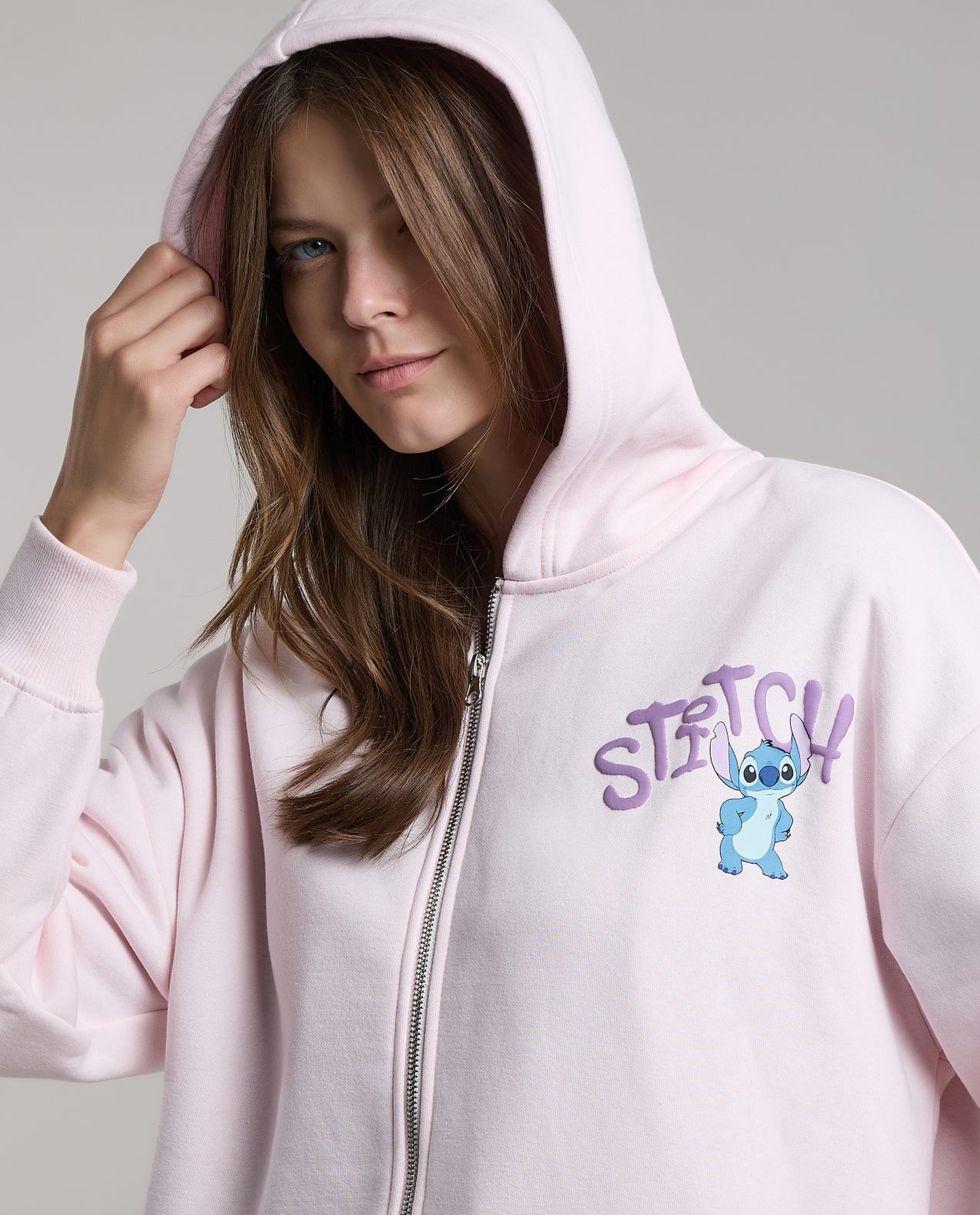 Stitch Print Hoodie with Long Sleeves