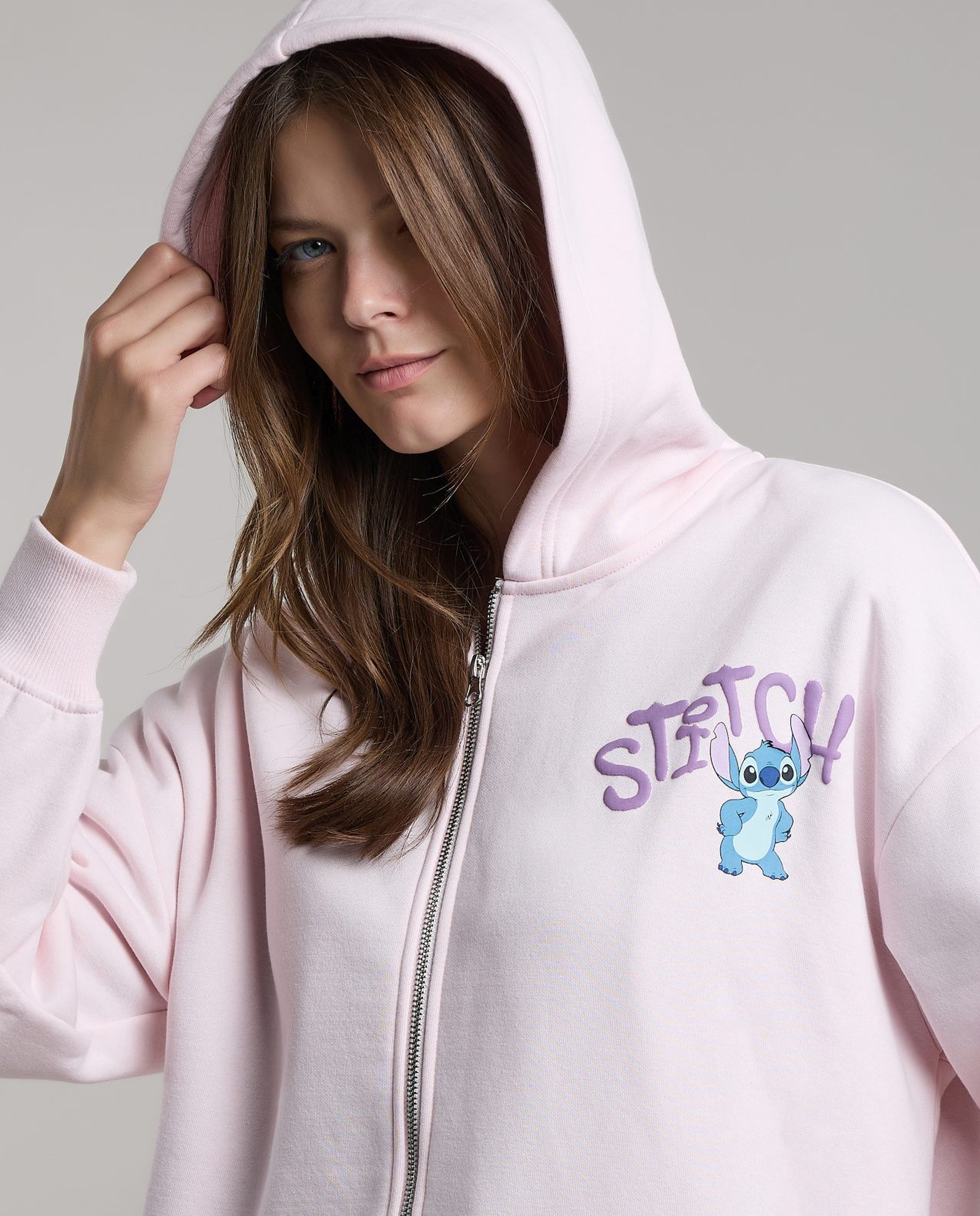 Stitch Print Hoodie with Long Sleeves