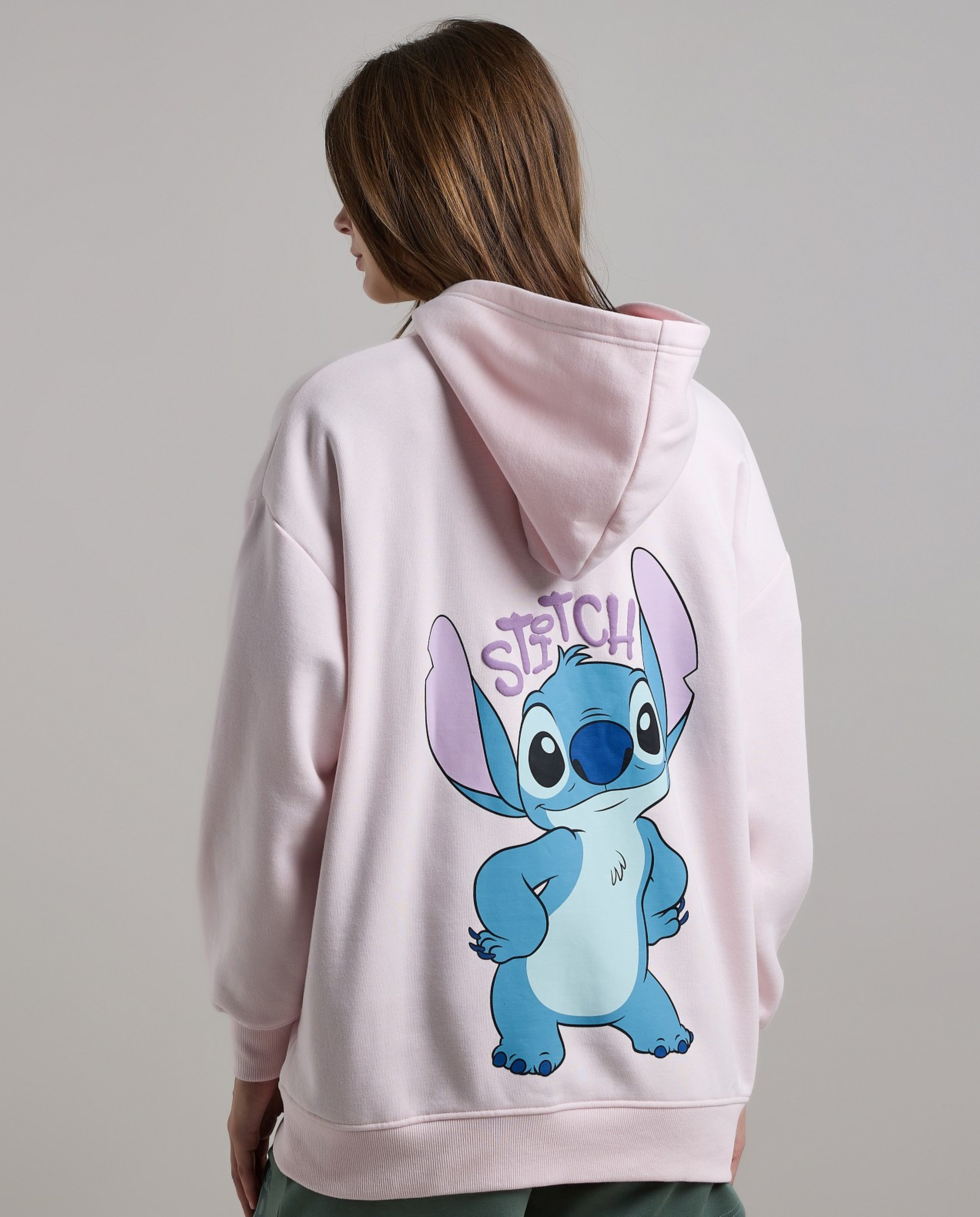 Stitch Print Hoodie with Long Sleeves