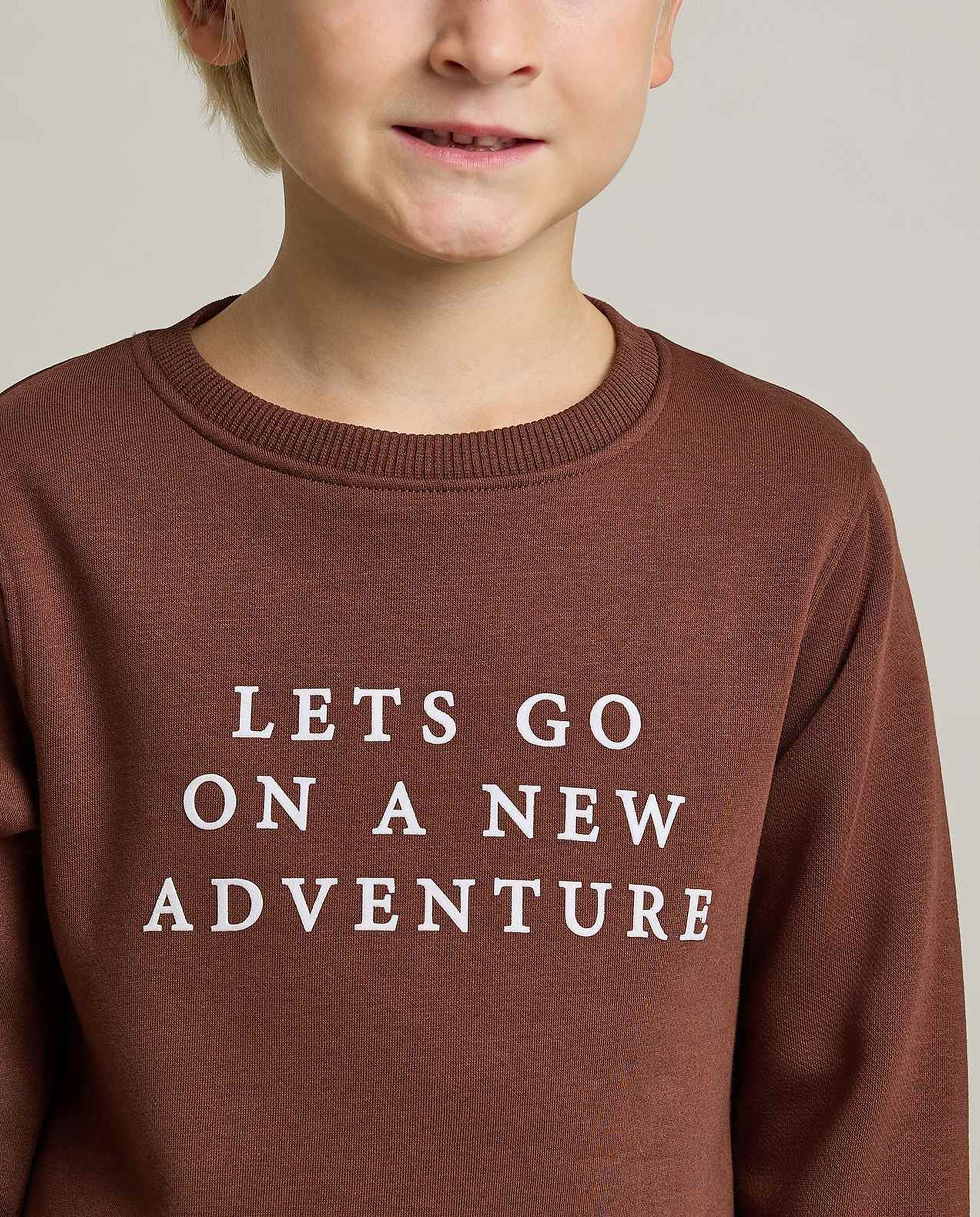 Typography Print Sweatshirt with Crew Neck and Long Sleeves