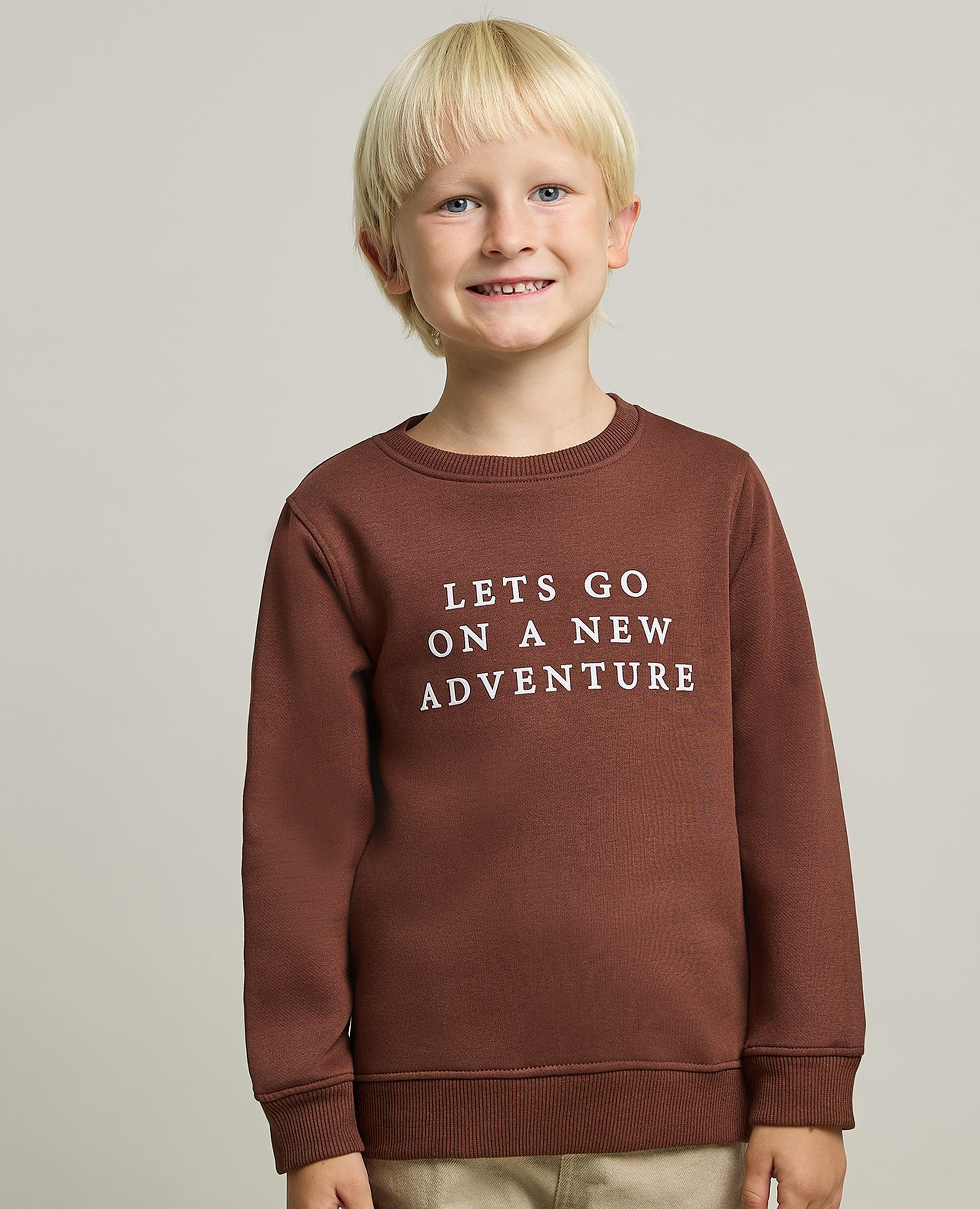 Typography Print Sweatshirt with Crew Neck and Long Sleeves