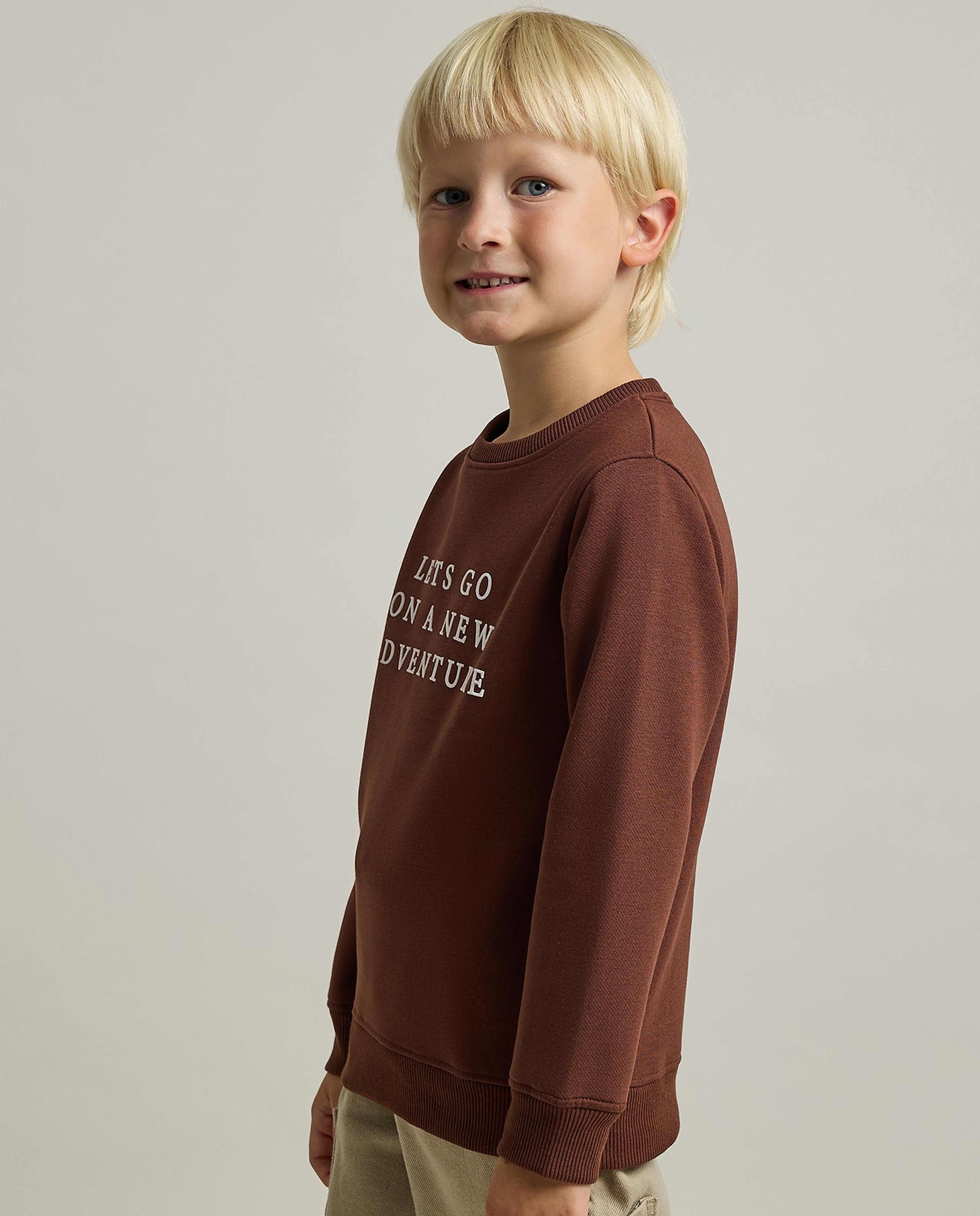 Typography Print Sweatshirt with Crew Neck and Long Sleeves