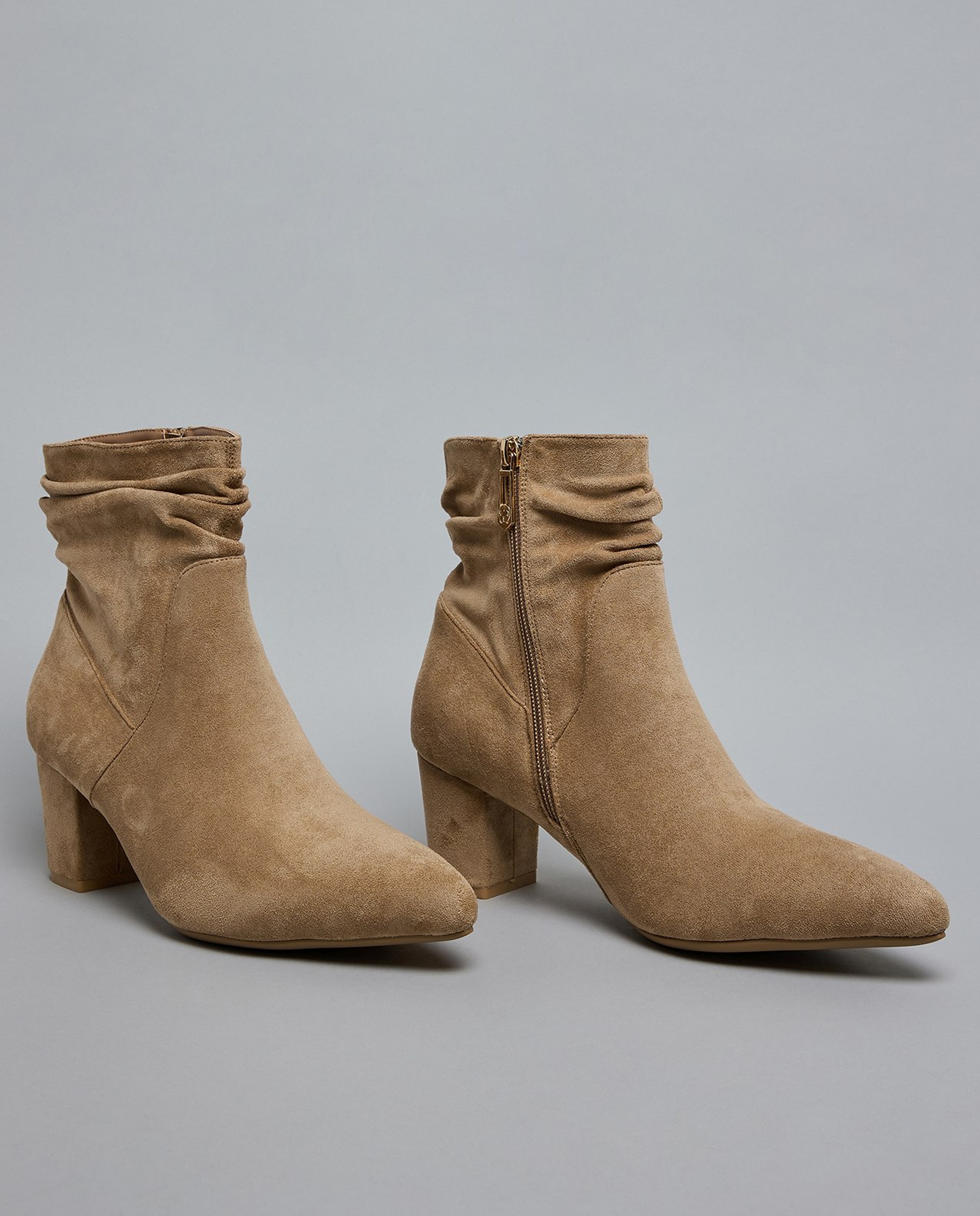 Ruched Heel Ankle Boots