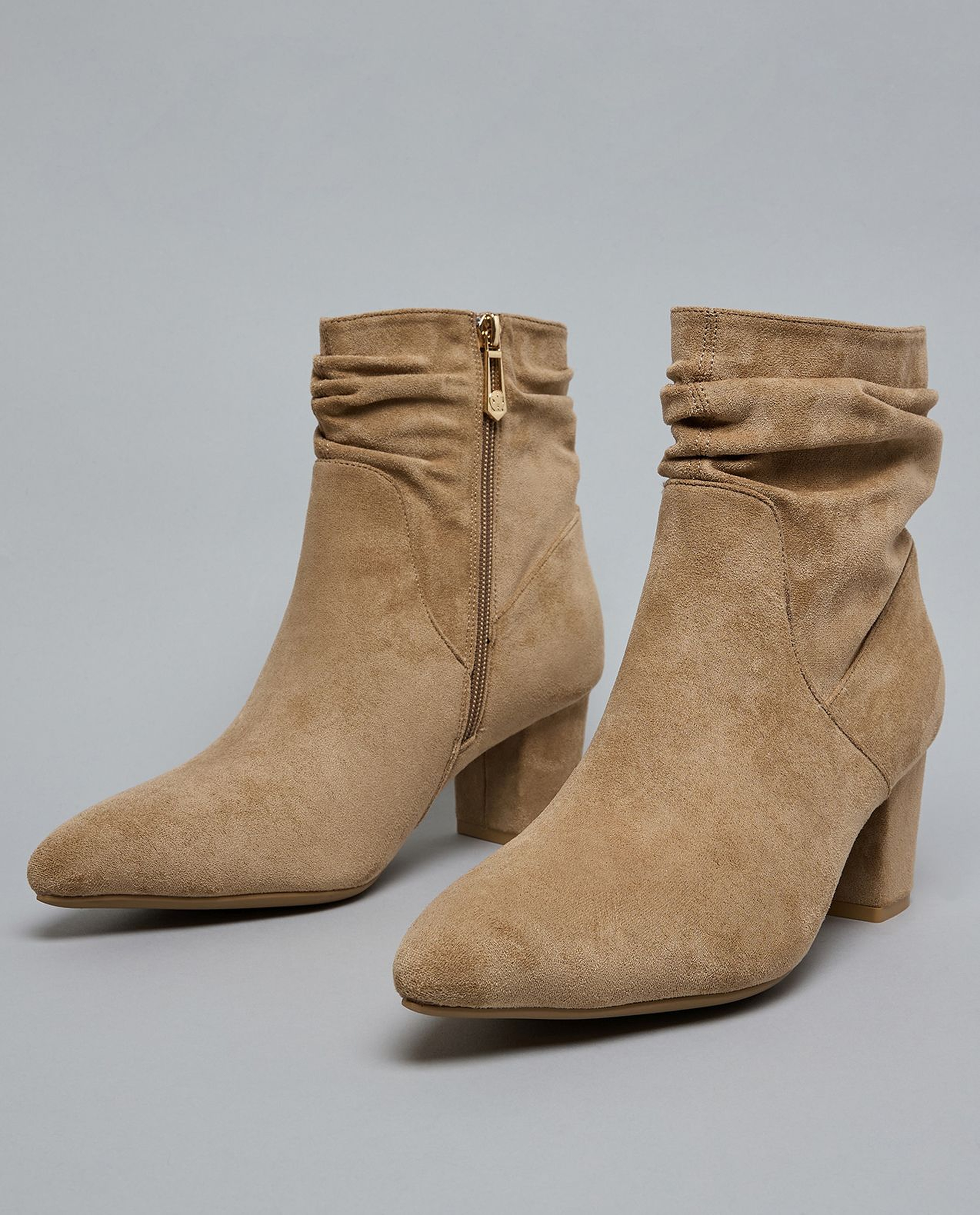 Ruched Heel Ankle Boots