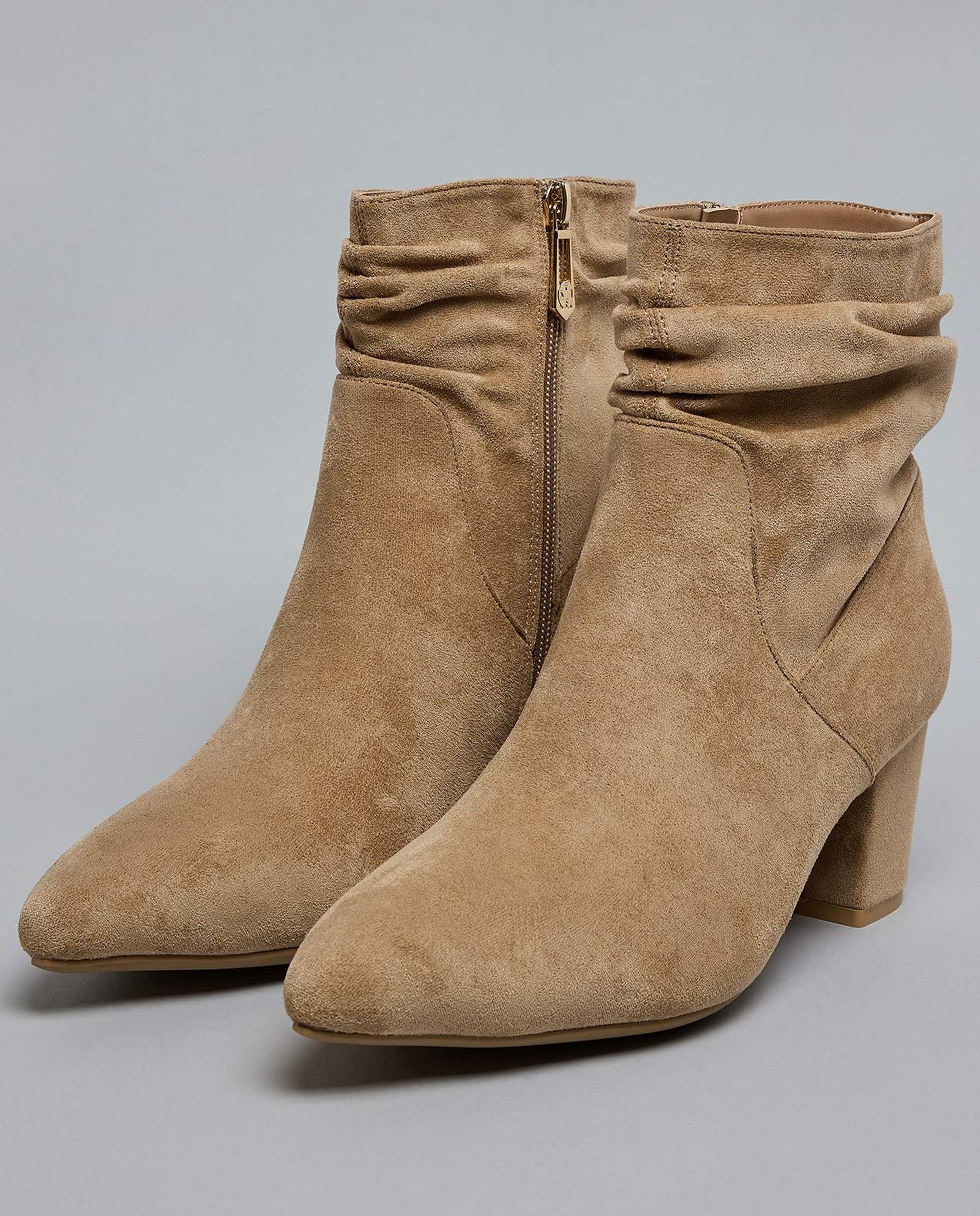 Ruched Heel Ankle Boots