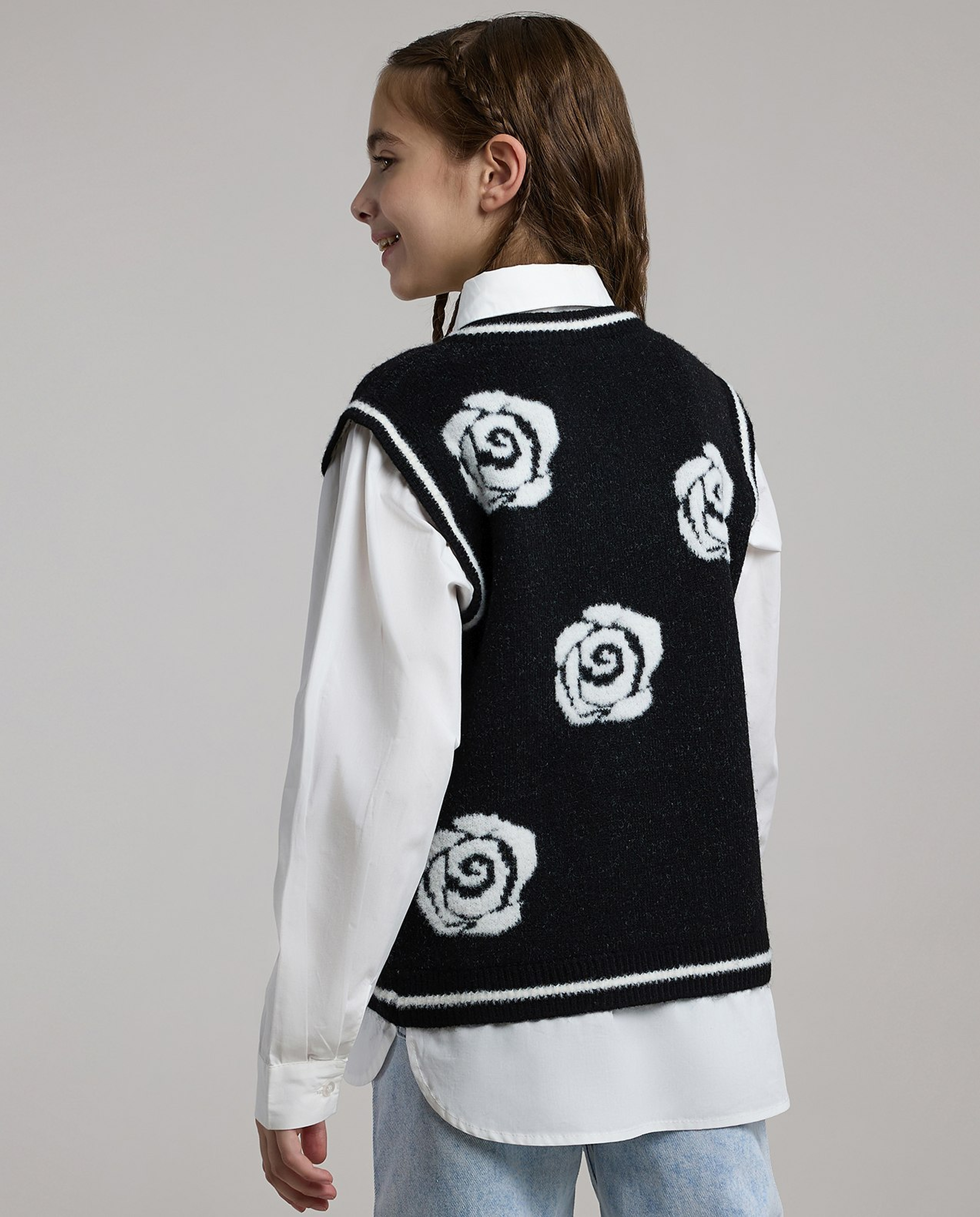 Patterned Sweater Vest with V-Neck