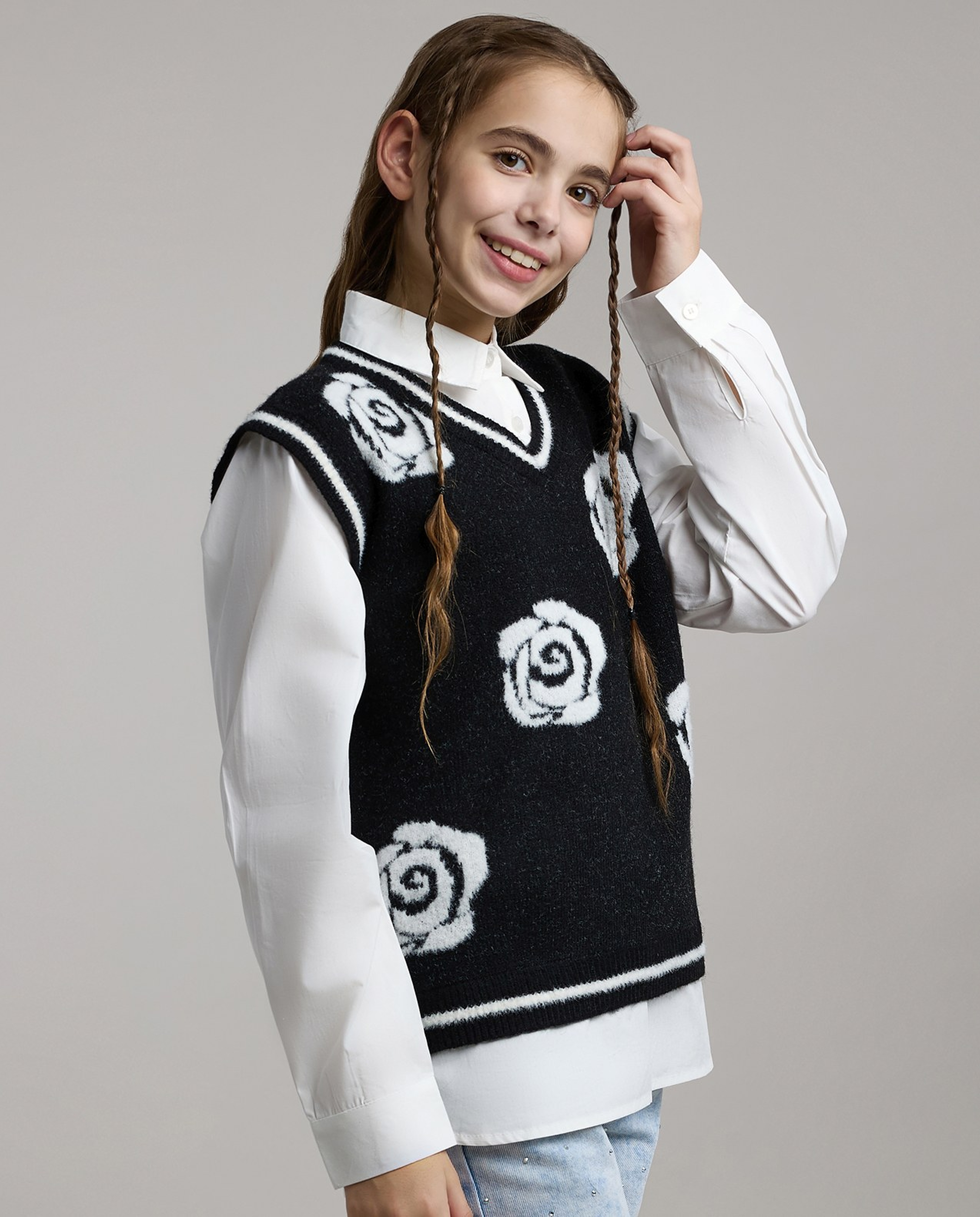 Patterned Sweater Vest with V-Neck