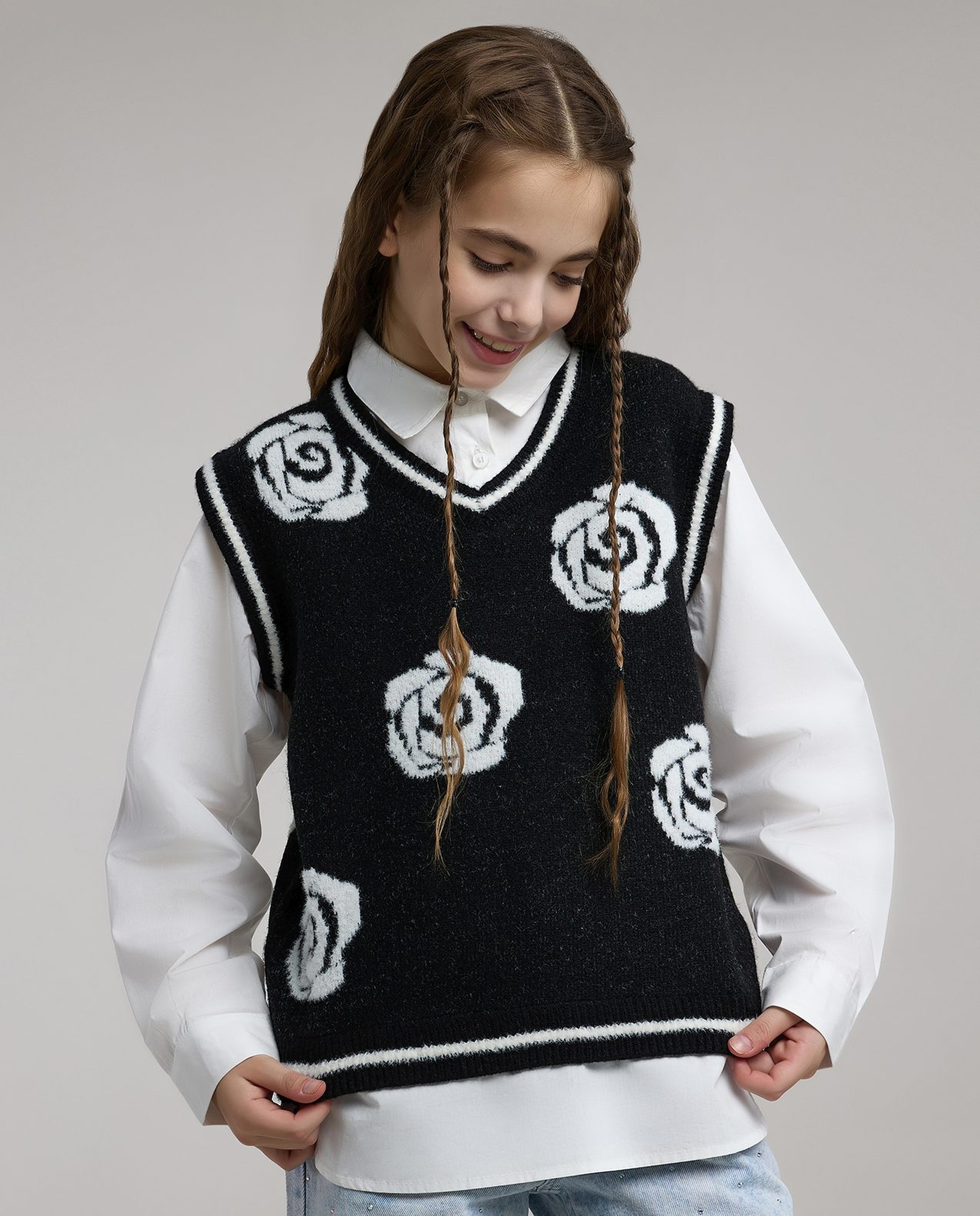 Patterned Sweater Vest with V-Neck