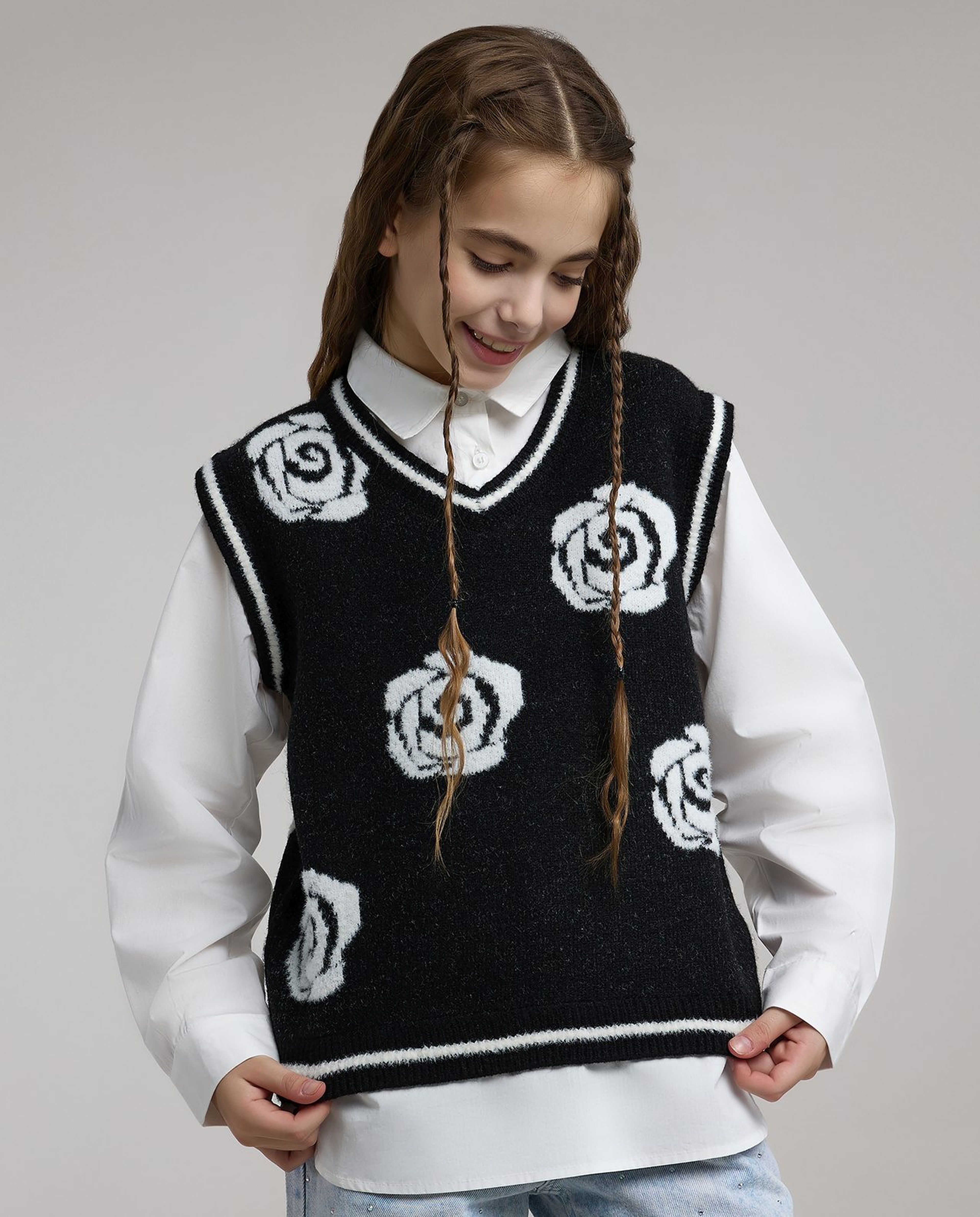 Patterned Sweater Vest with V-Neck