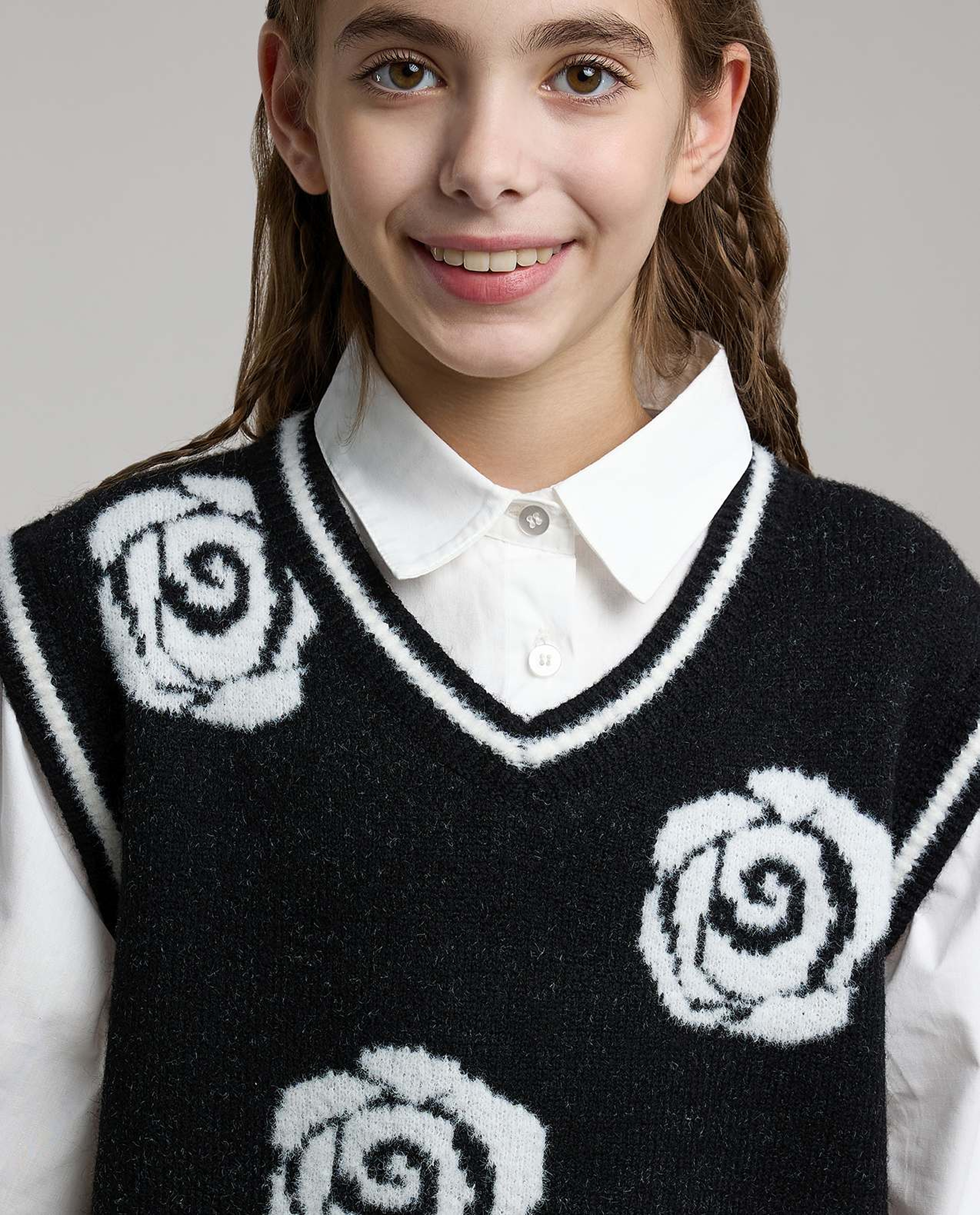 Patterned Sweater Vest with V-Neck