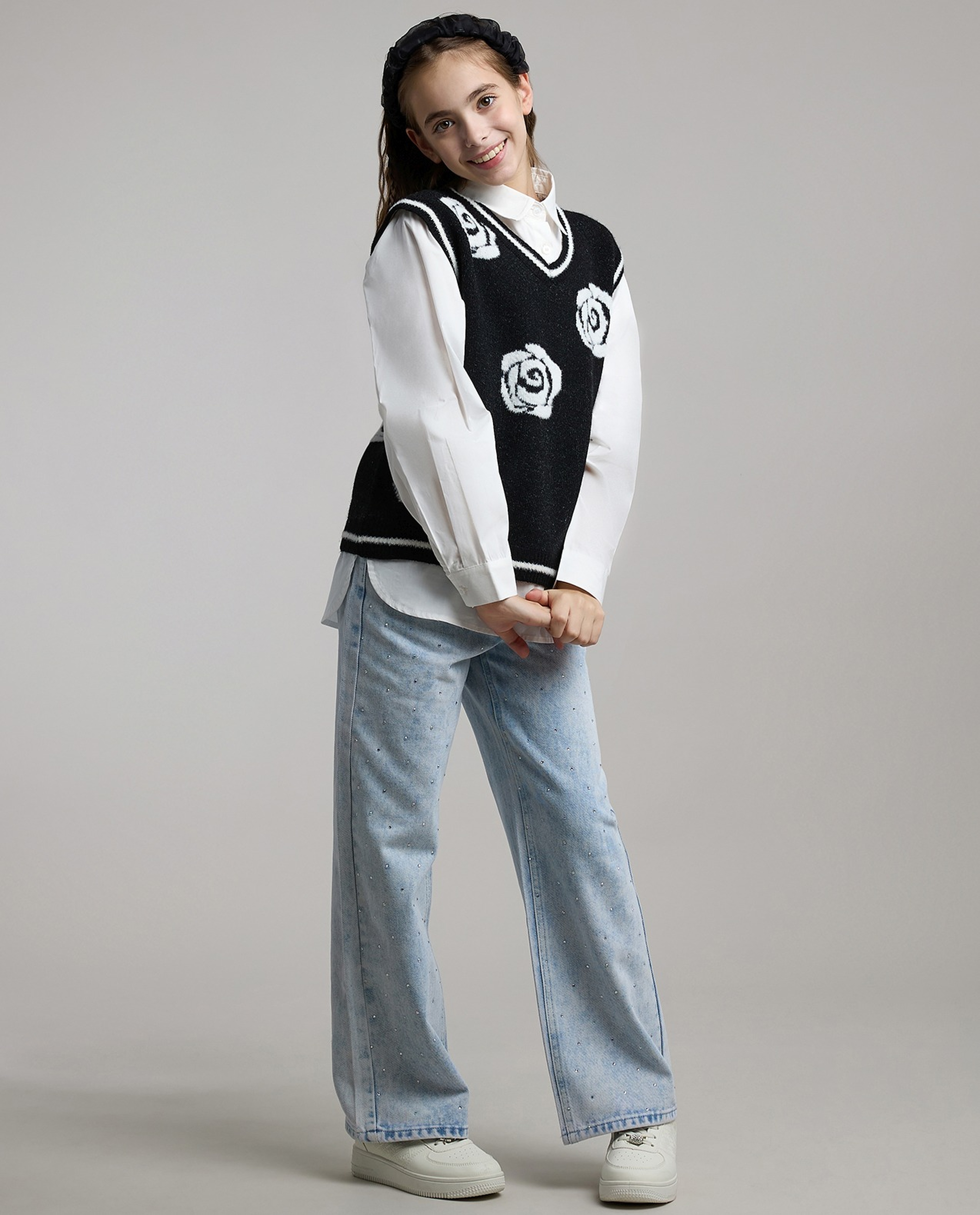 Patterned Sweater Vest with V-Neck