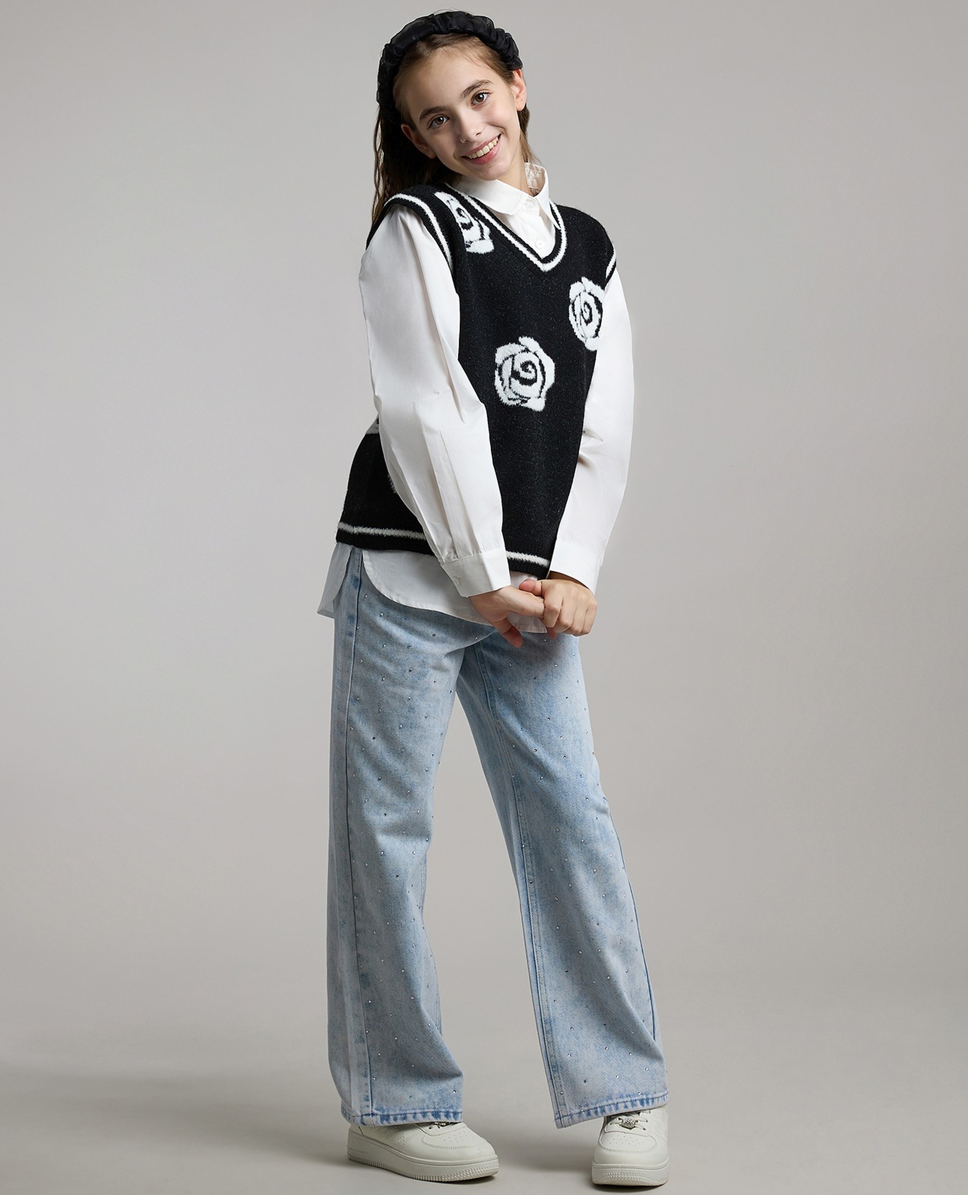 Patterned Sweater Vest with V-Neck