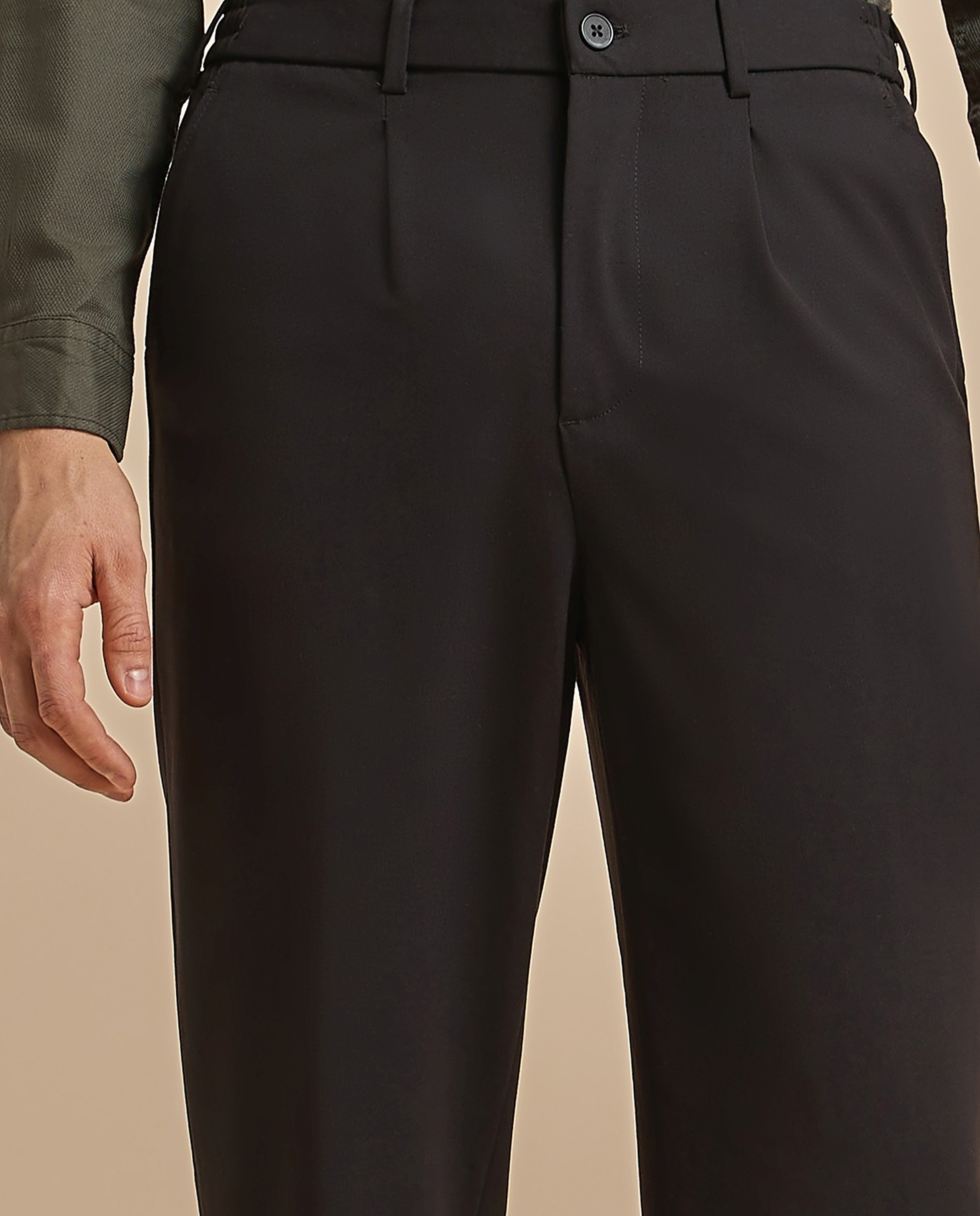 Solid Relaxed Fit Trousers with Button Closure