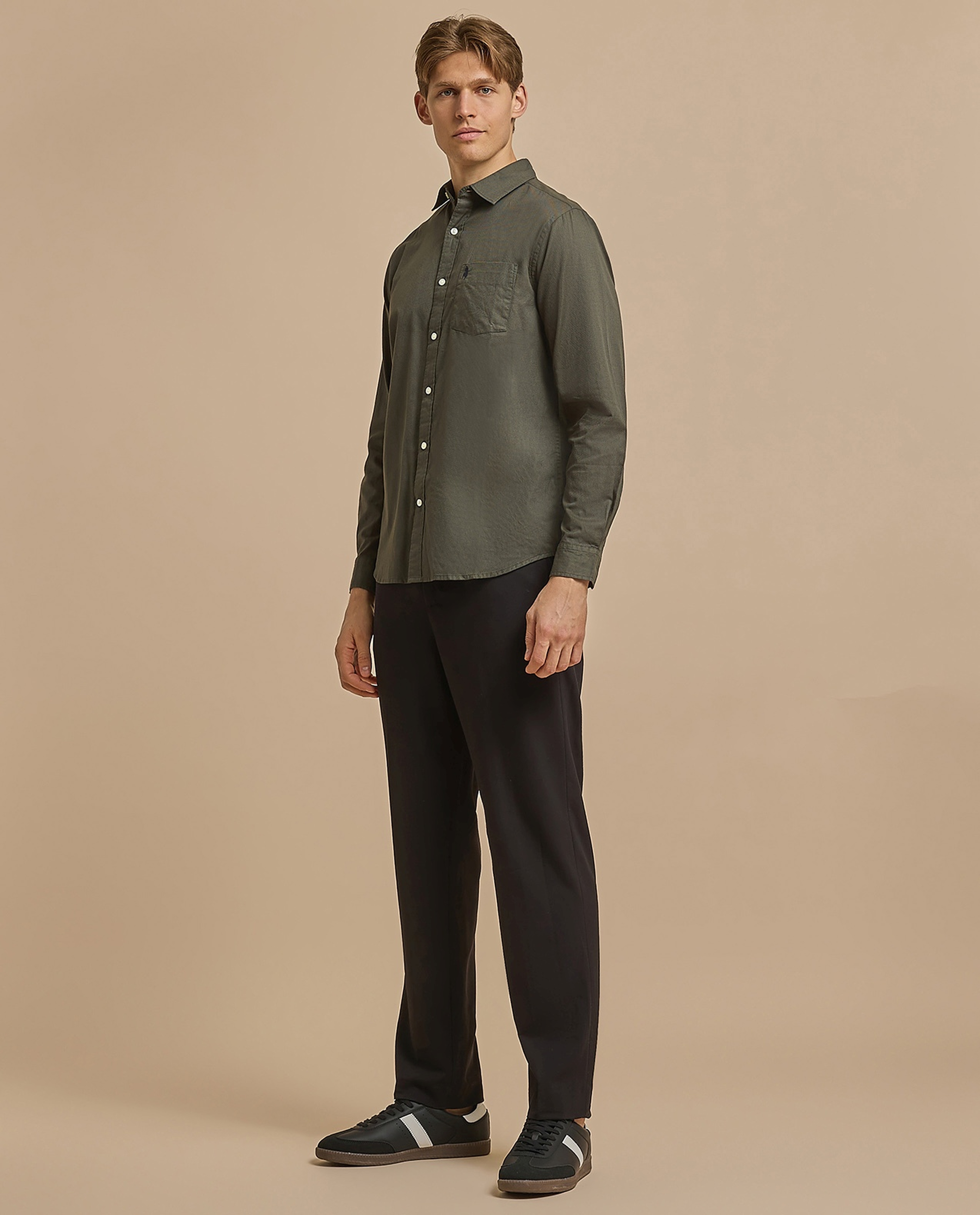 Solid Relaxed Fit Trousers with Button Closure