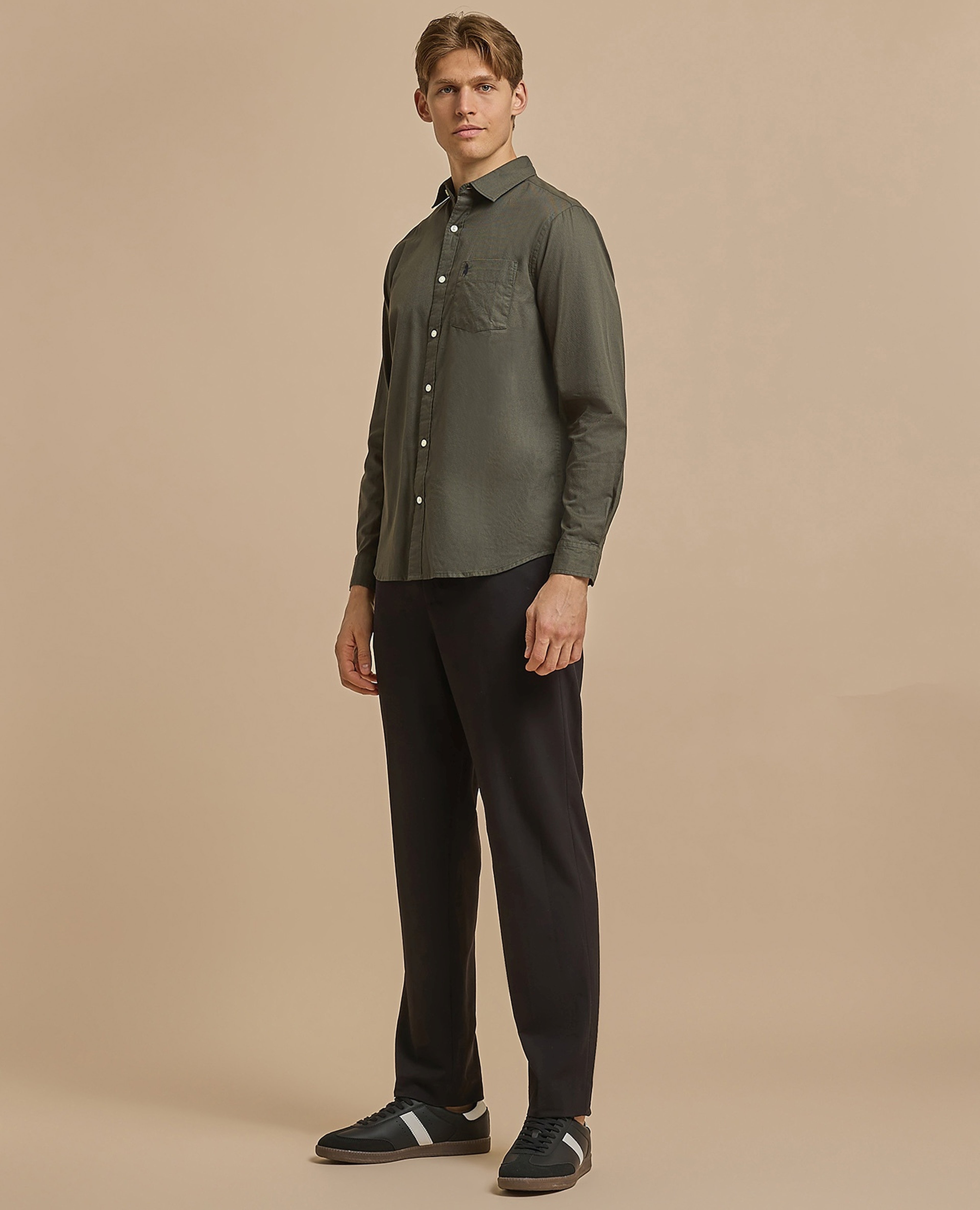 Solid Relaxed Fit Trousers with Button Closure
