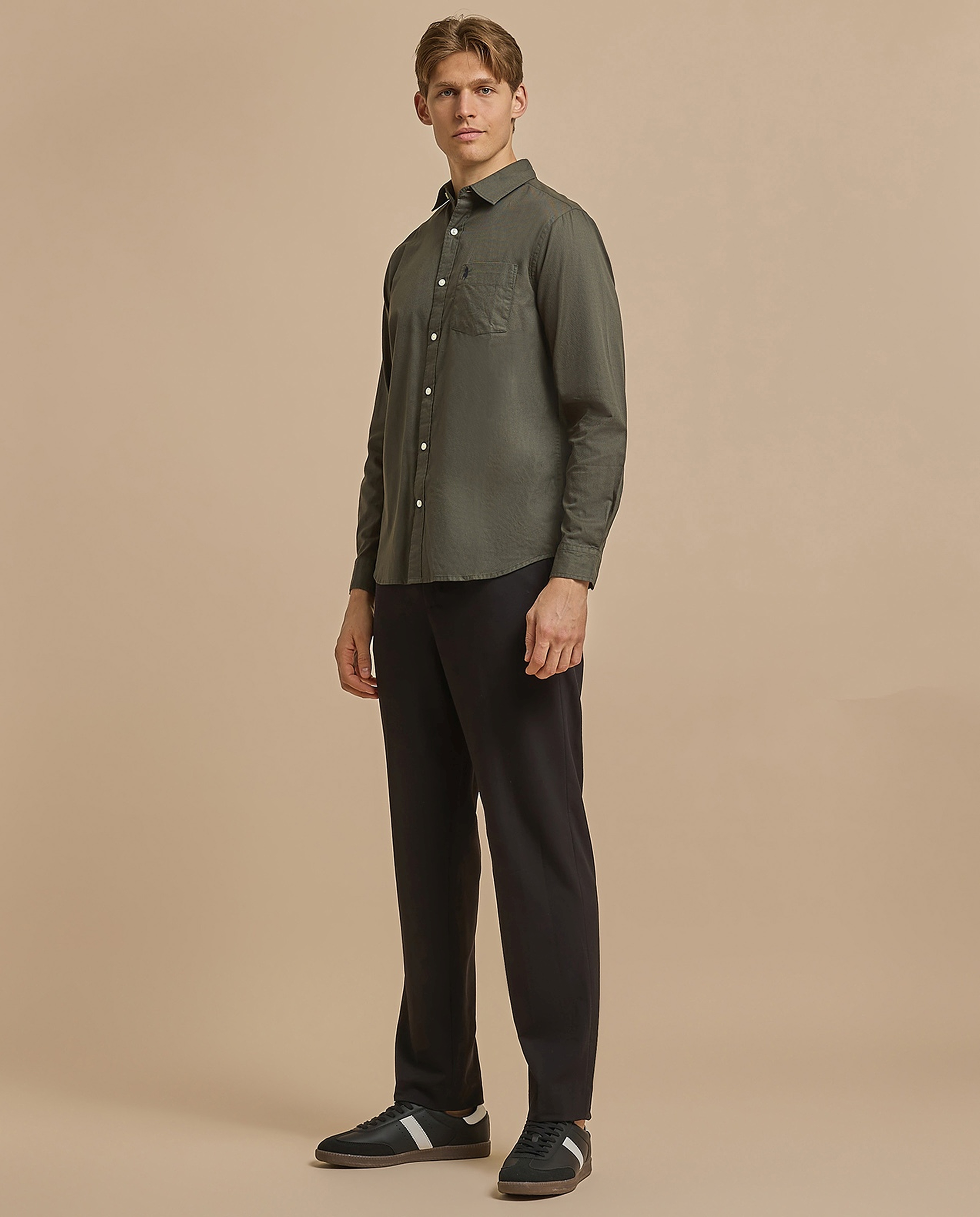 Solid Relaxed Fit Trousers with Button Closure