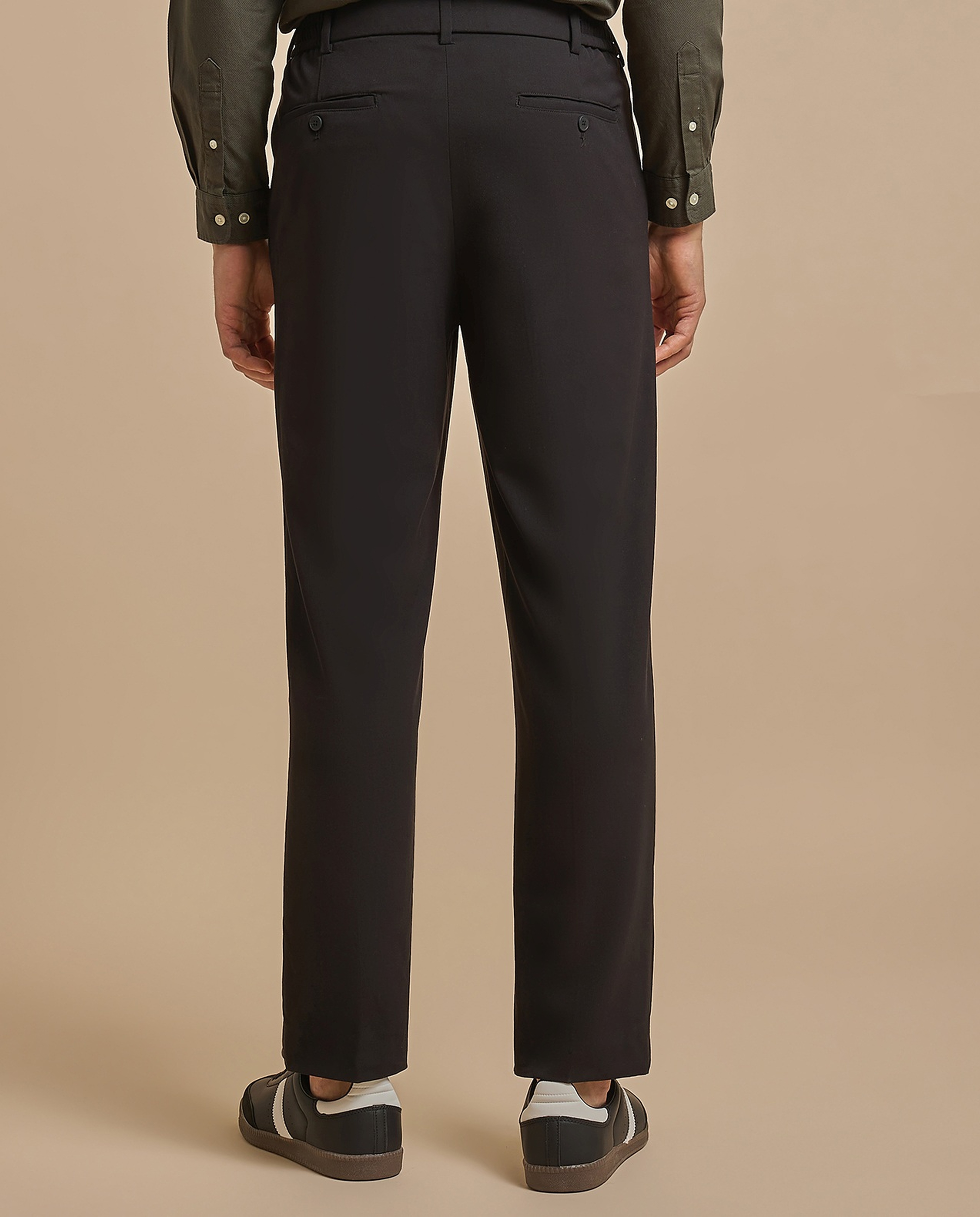 Solid Relaxed Fit Trousers with Button Closure