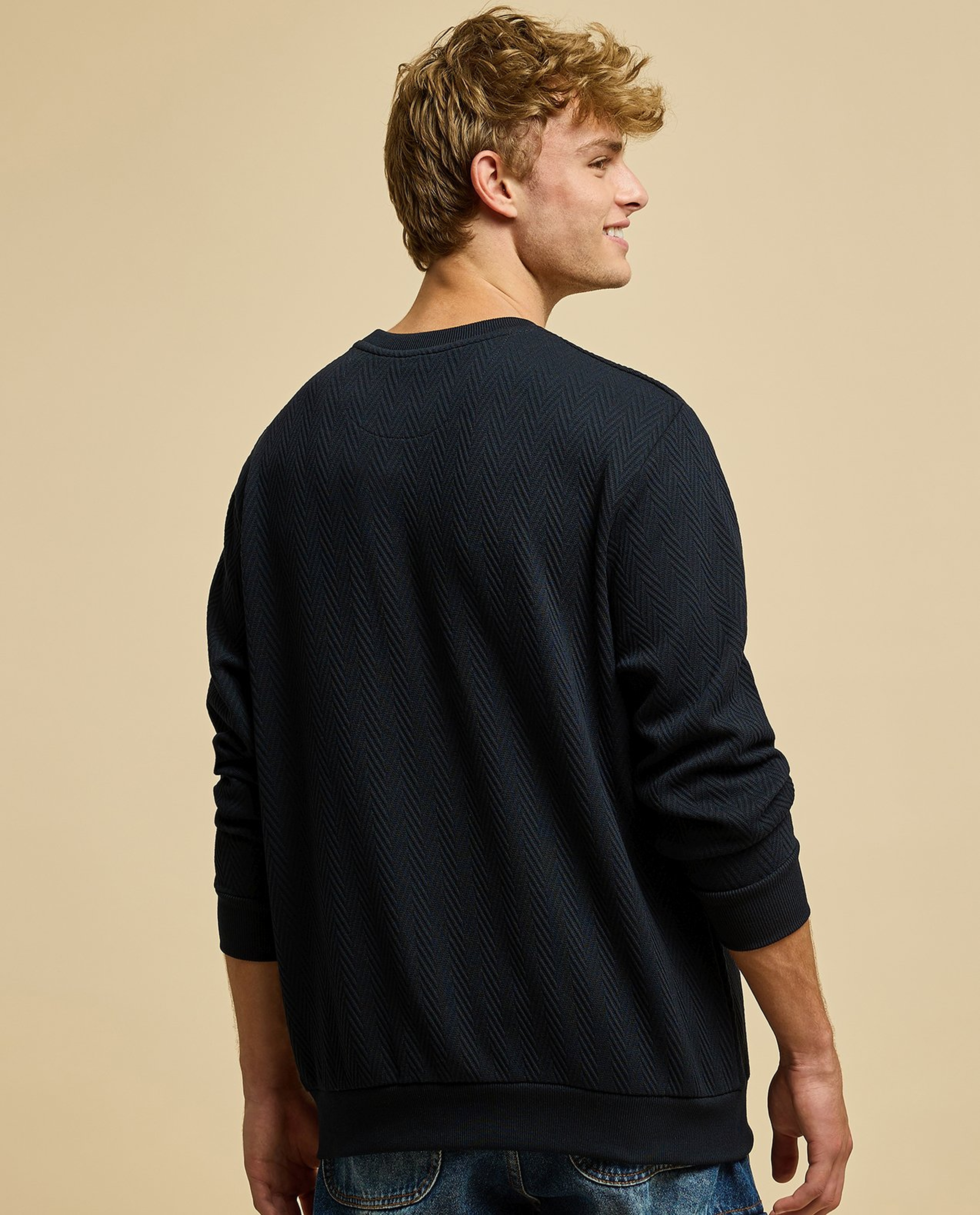 Textured Sweatshirt with Crew Neck and Long Sleeves