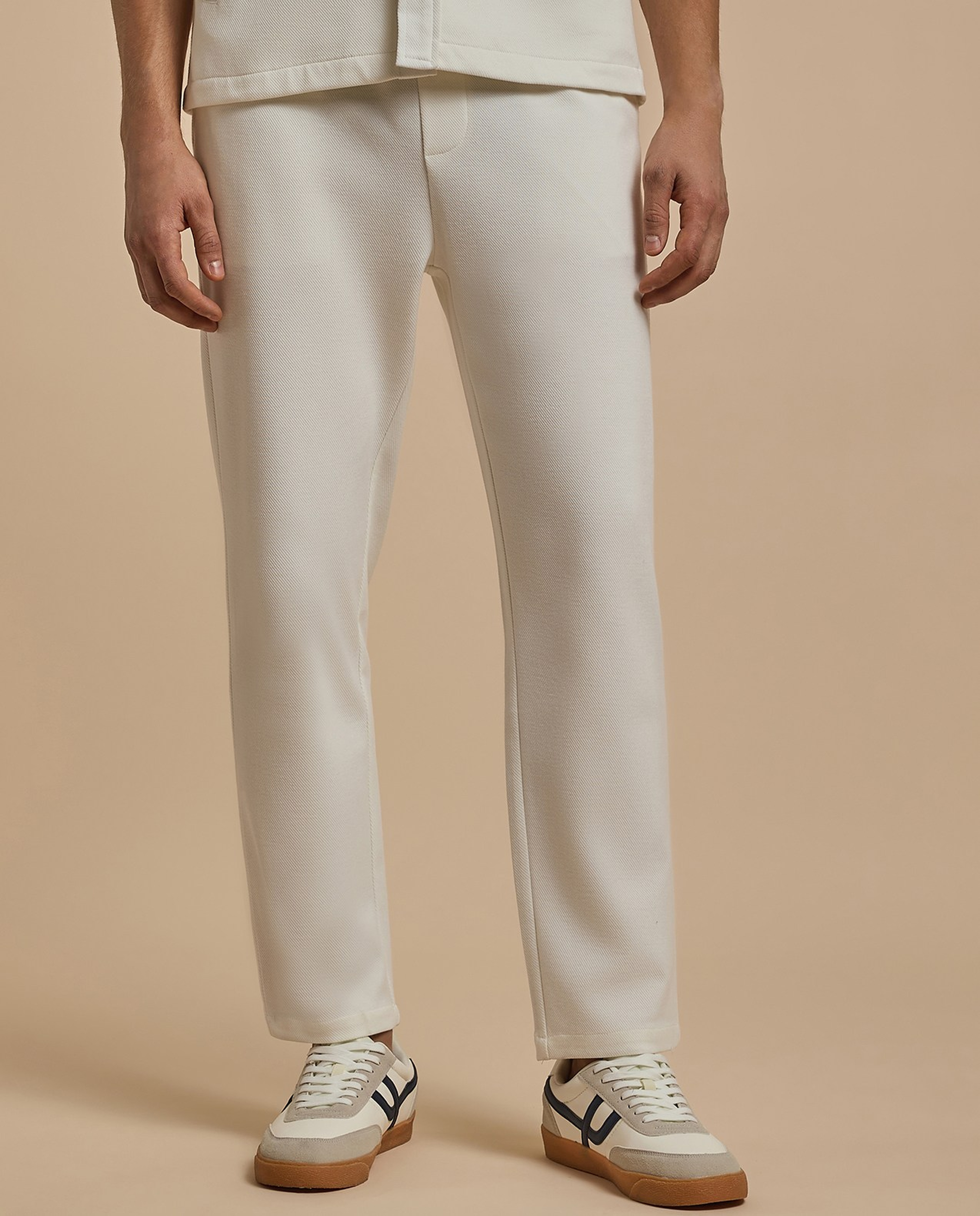 Solid Relaxed Fit Trousers with Button Closure