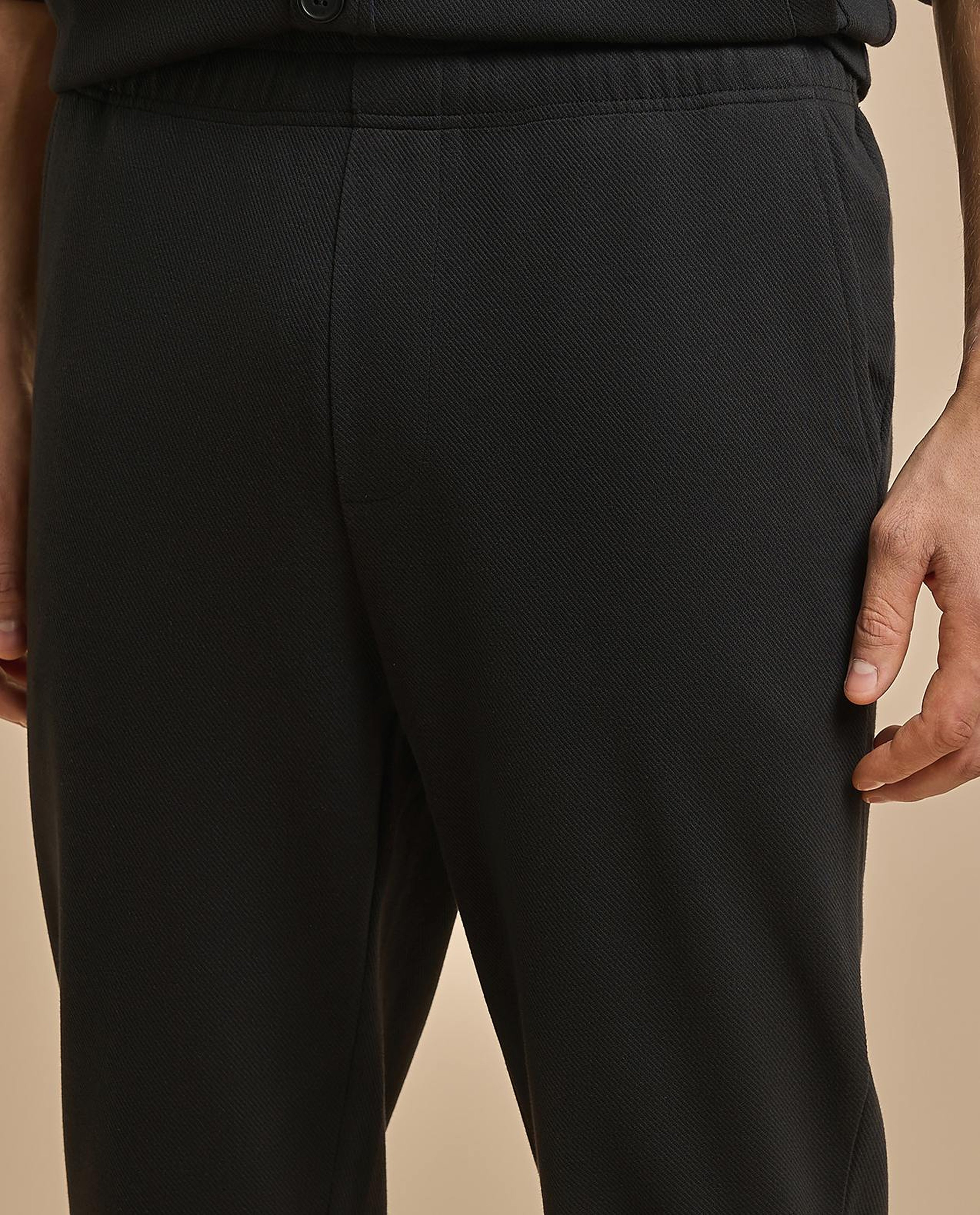 Solid Relaxed Fit Trousers with Button Closure