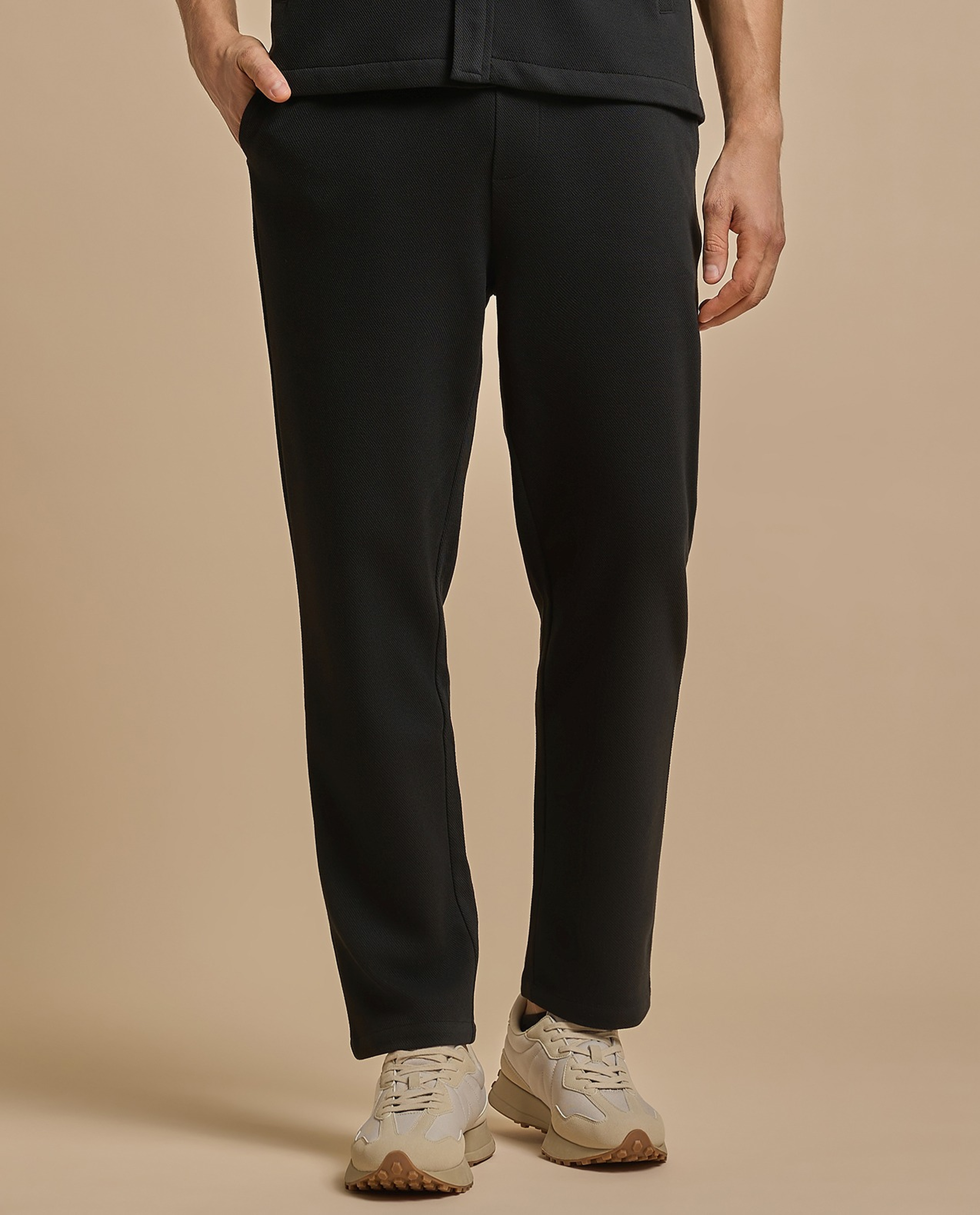 Solid Relaxed Fit Trousers with Button Closure