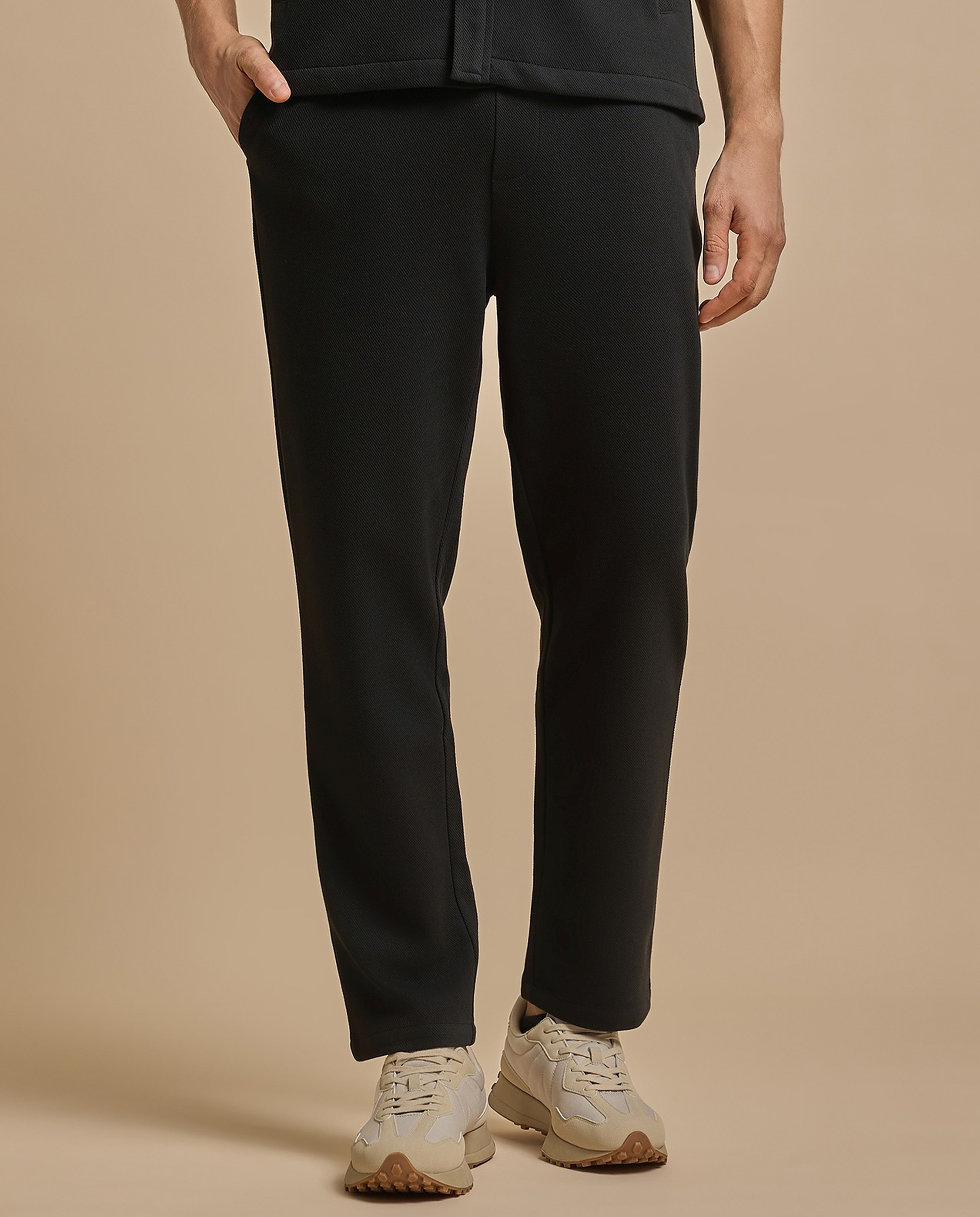 Solid Relaxed Fit Trousers with Button Closure