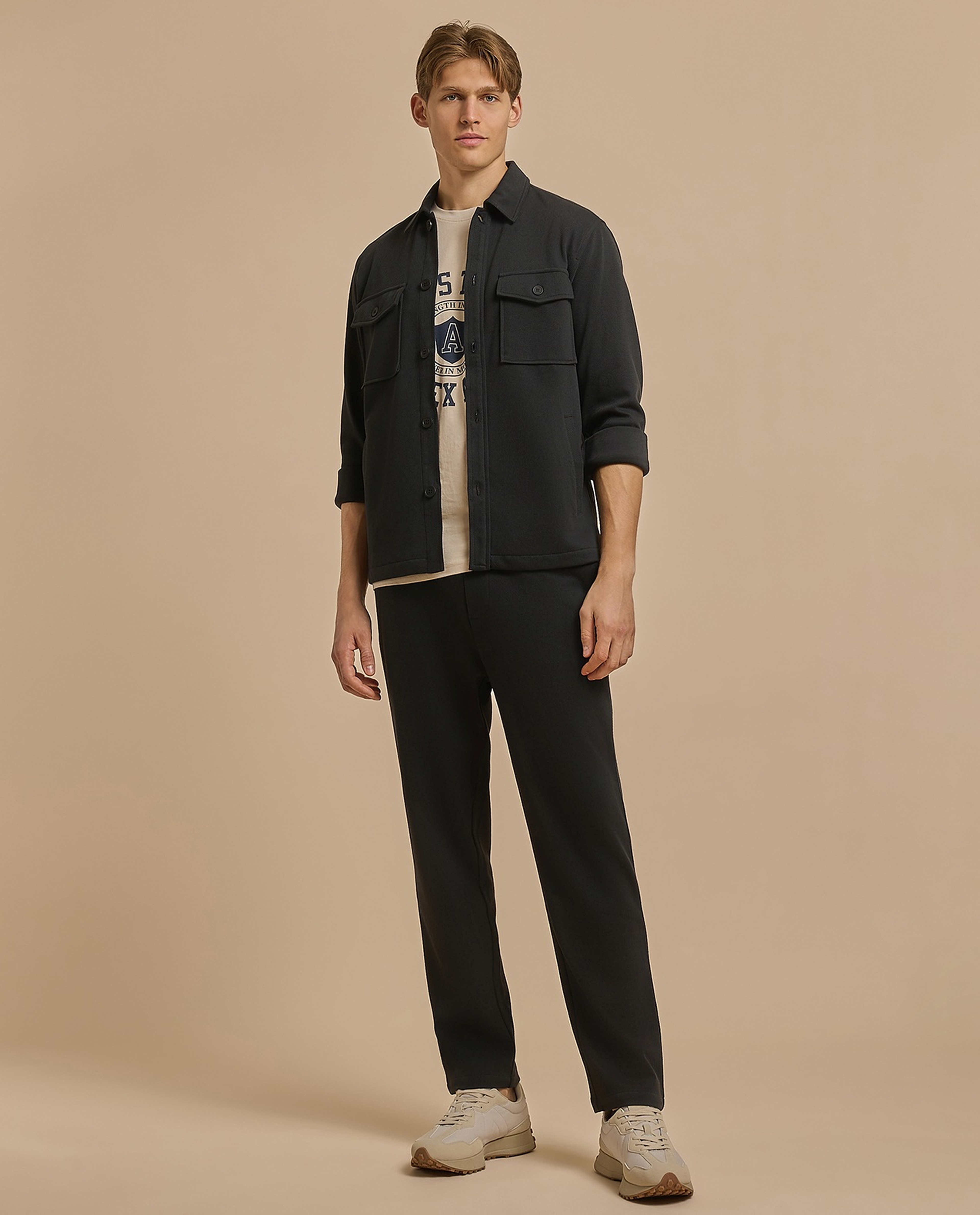Solid Relaxed Fit Trousers with Button Closure