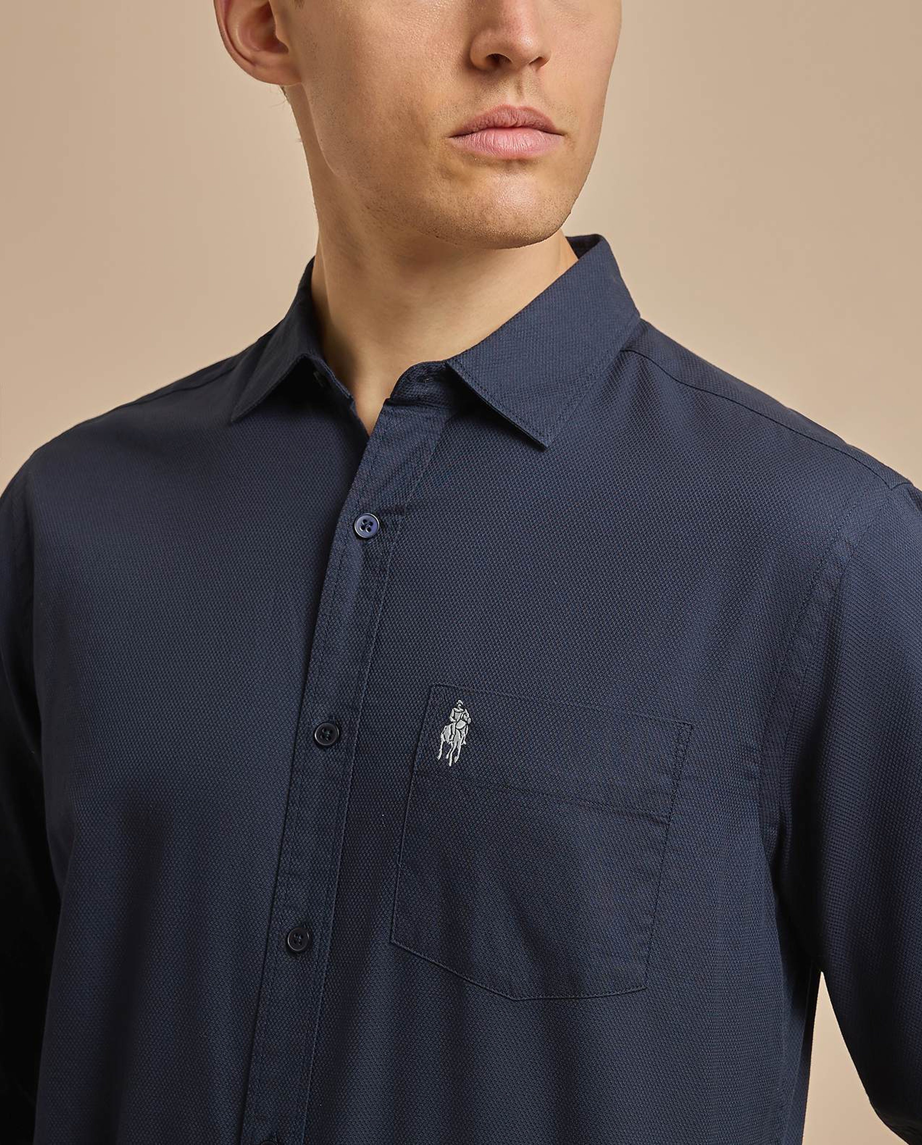 Solid Shirt with Classic Collar and Long Sleeves