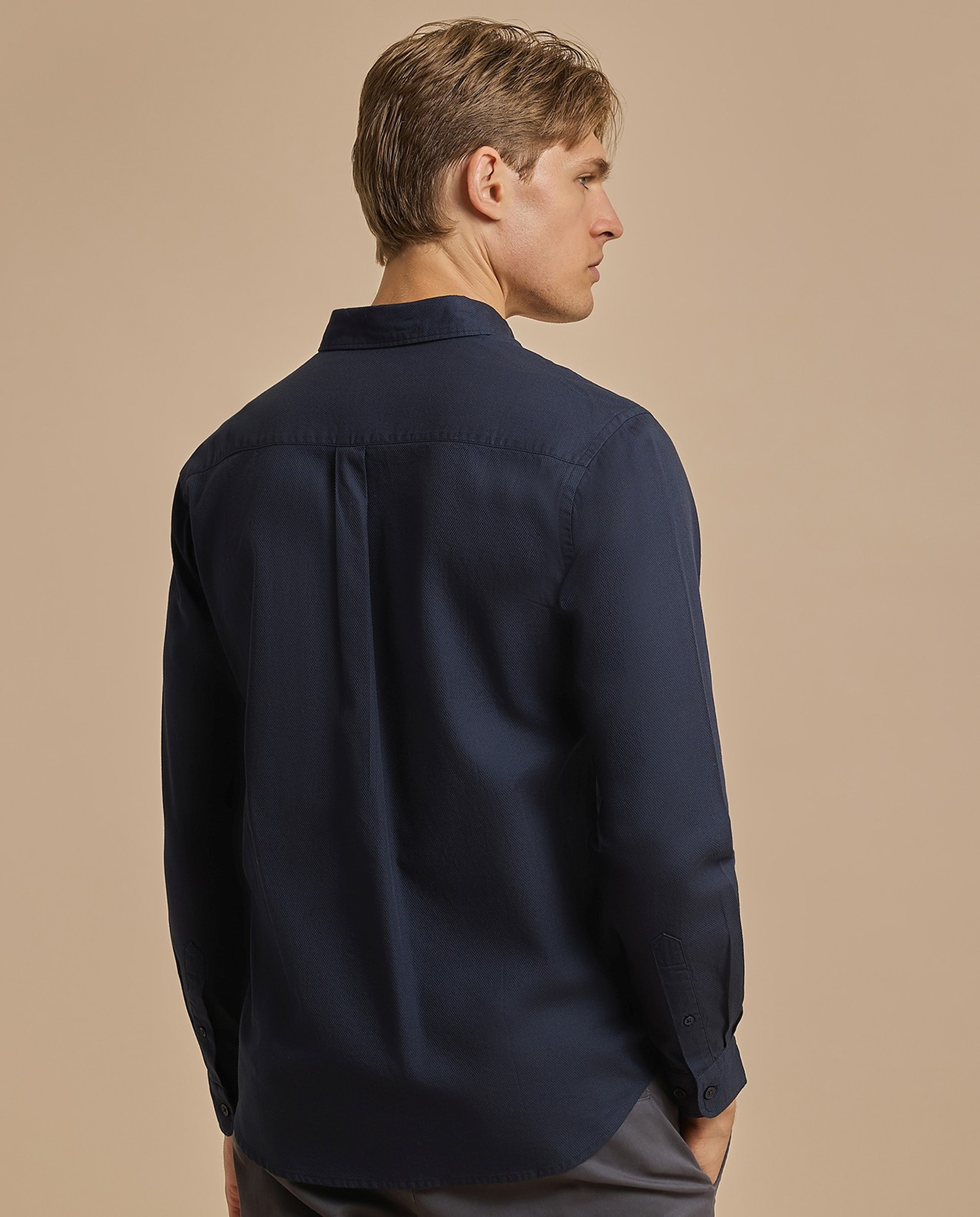 Solid Shirt with Classic Collar and Long Sleeves