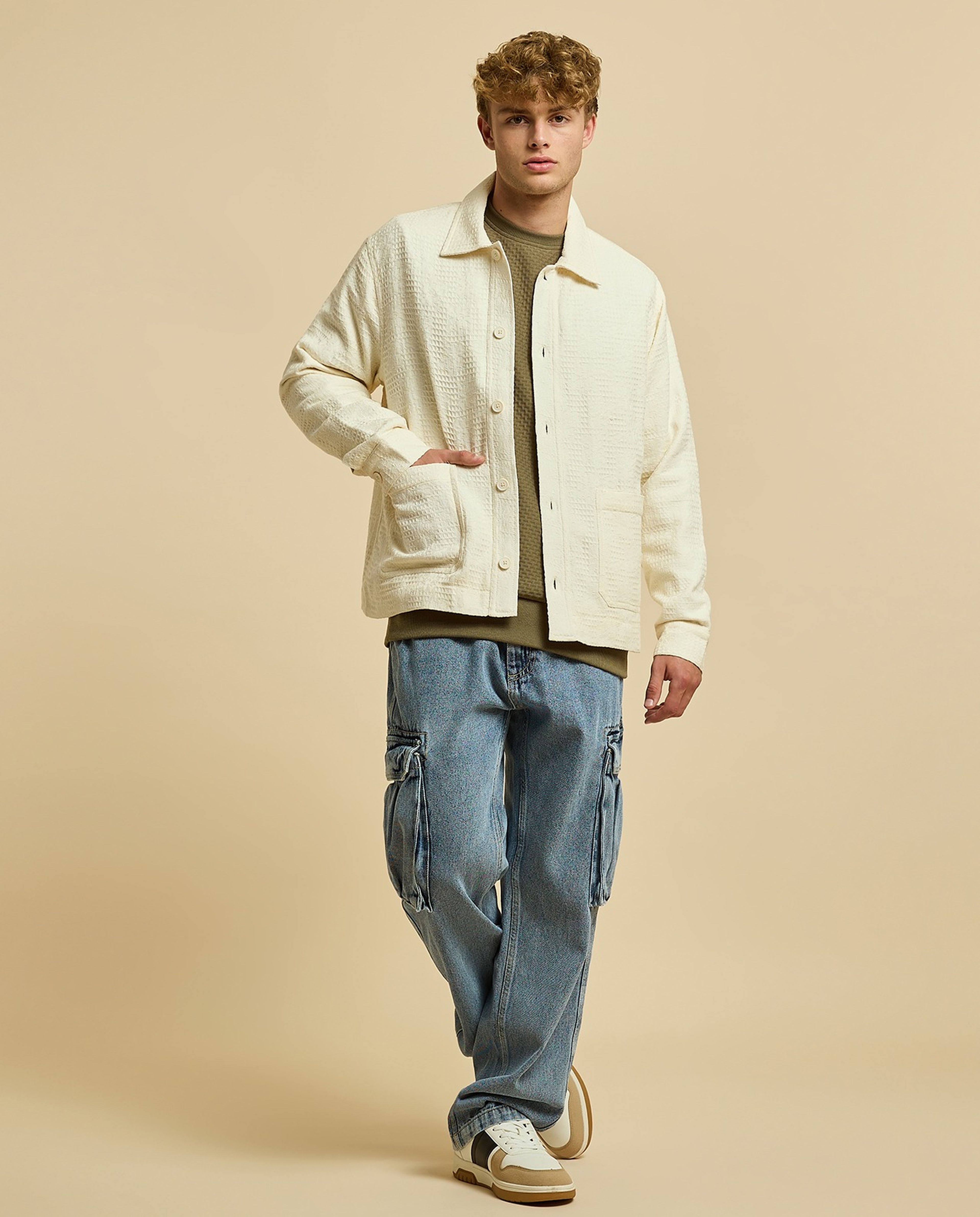 Textured Jacket with Button Closure