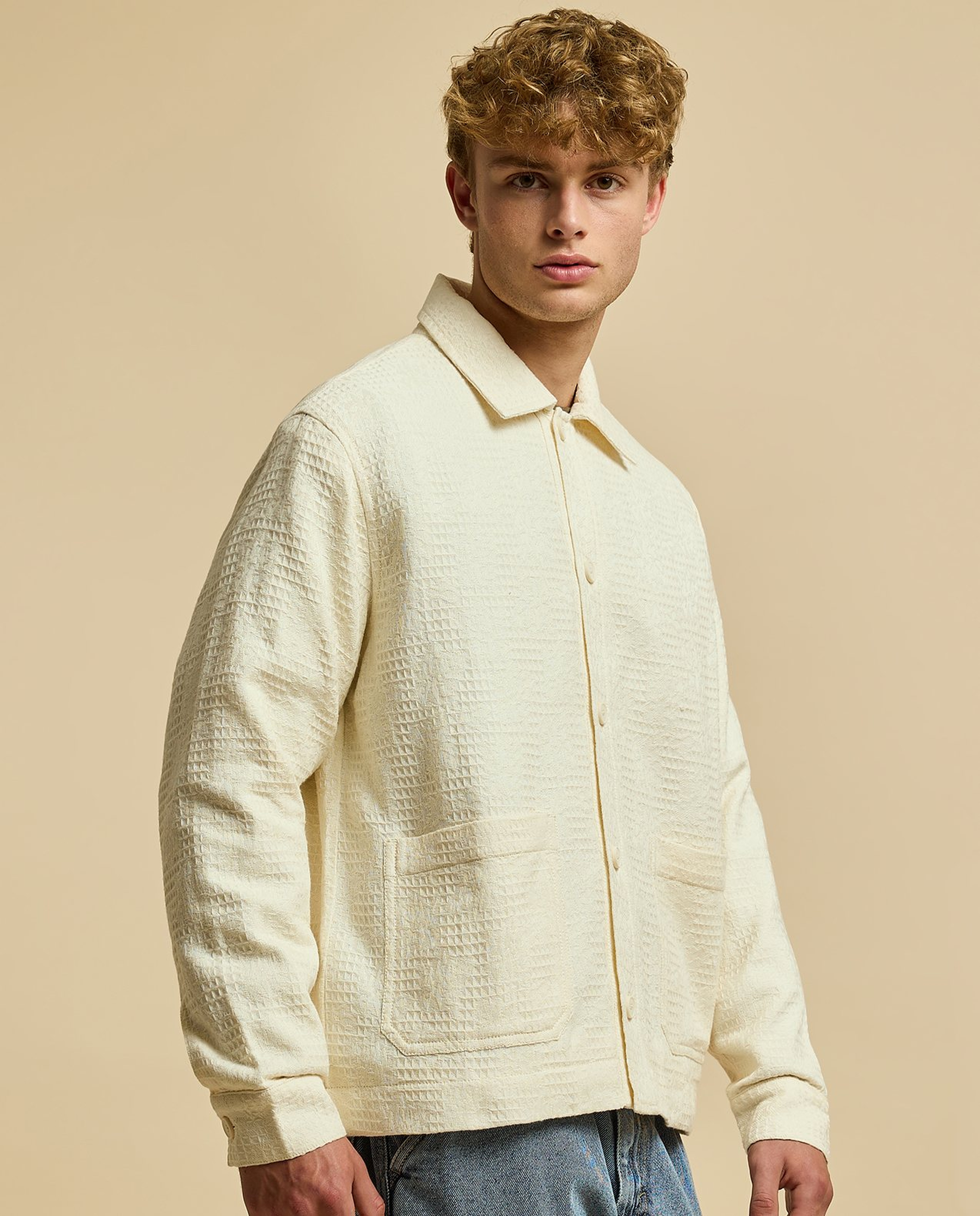 Textured Jacket with Button Closure