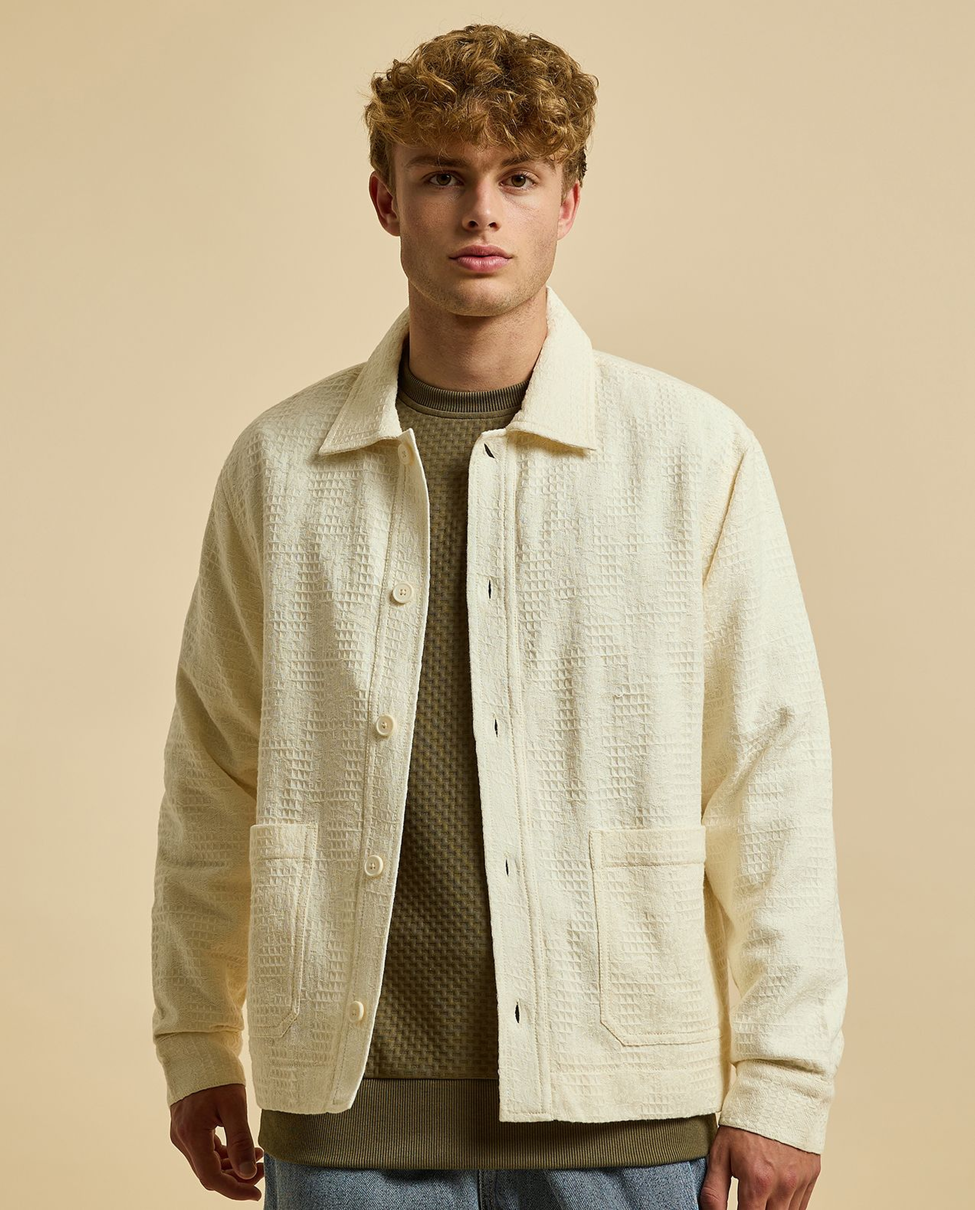 Textured Jacket with Button Closure