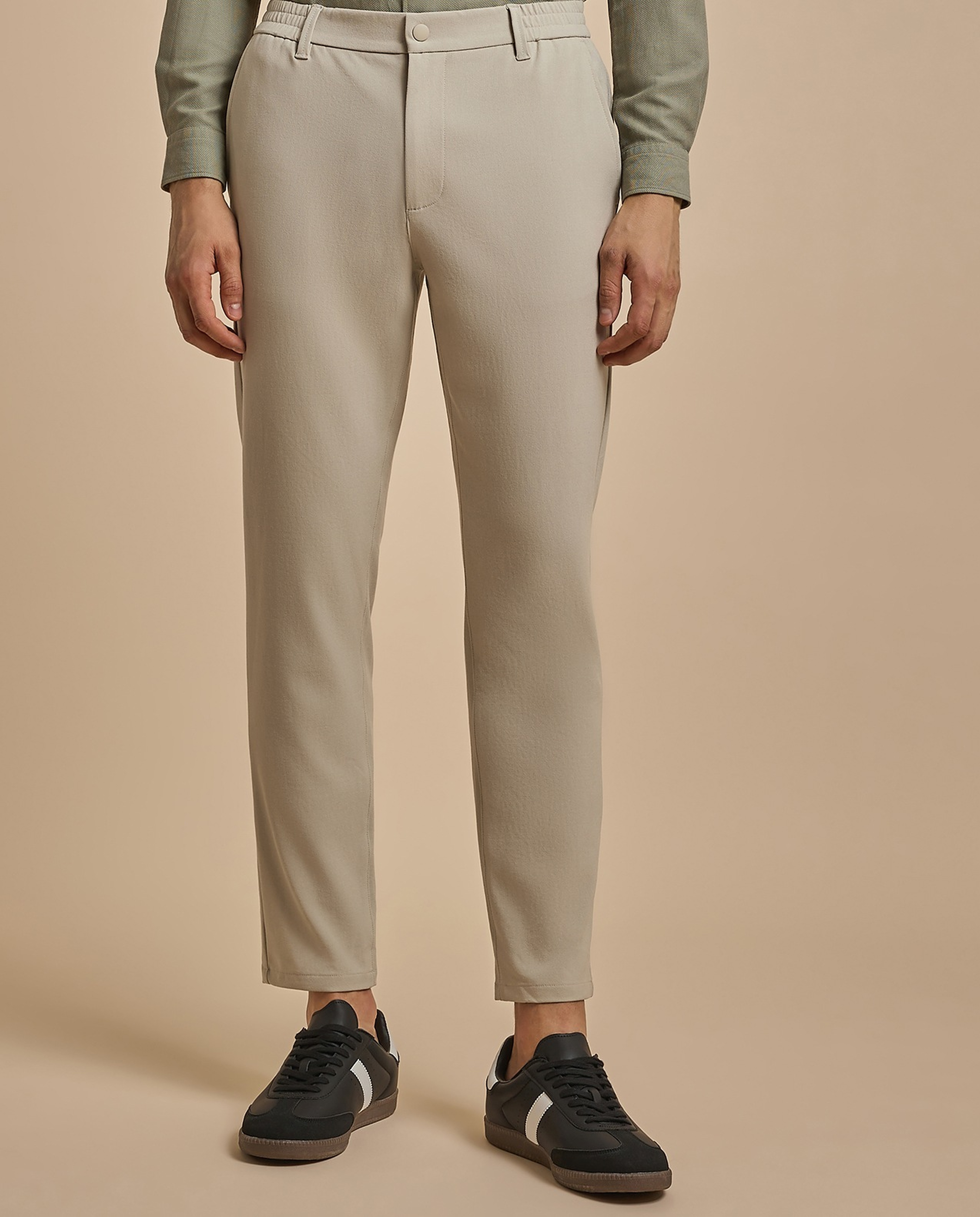 Solid Relaxed Fit Trousers with Button Closure