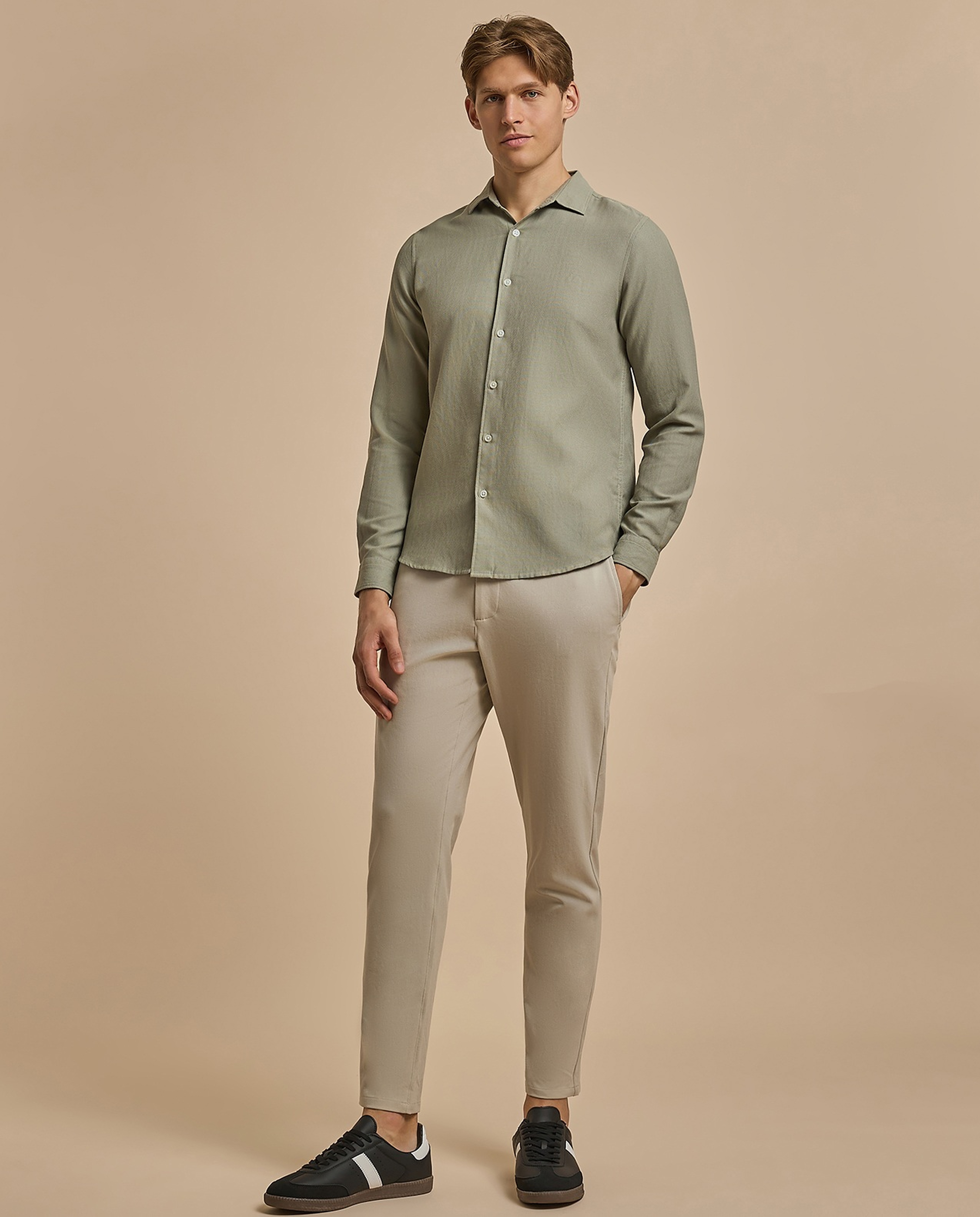Solid Relaxed Fit Trousers with Button Closure