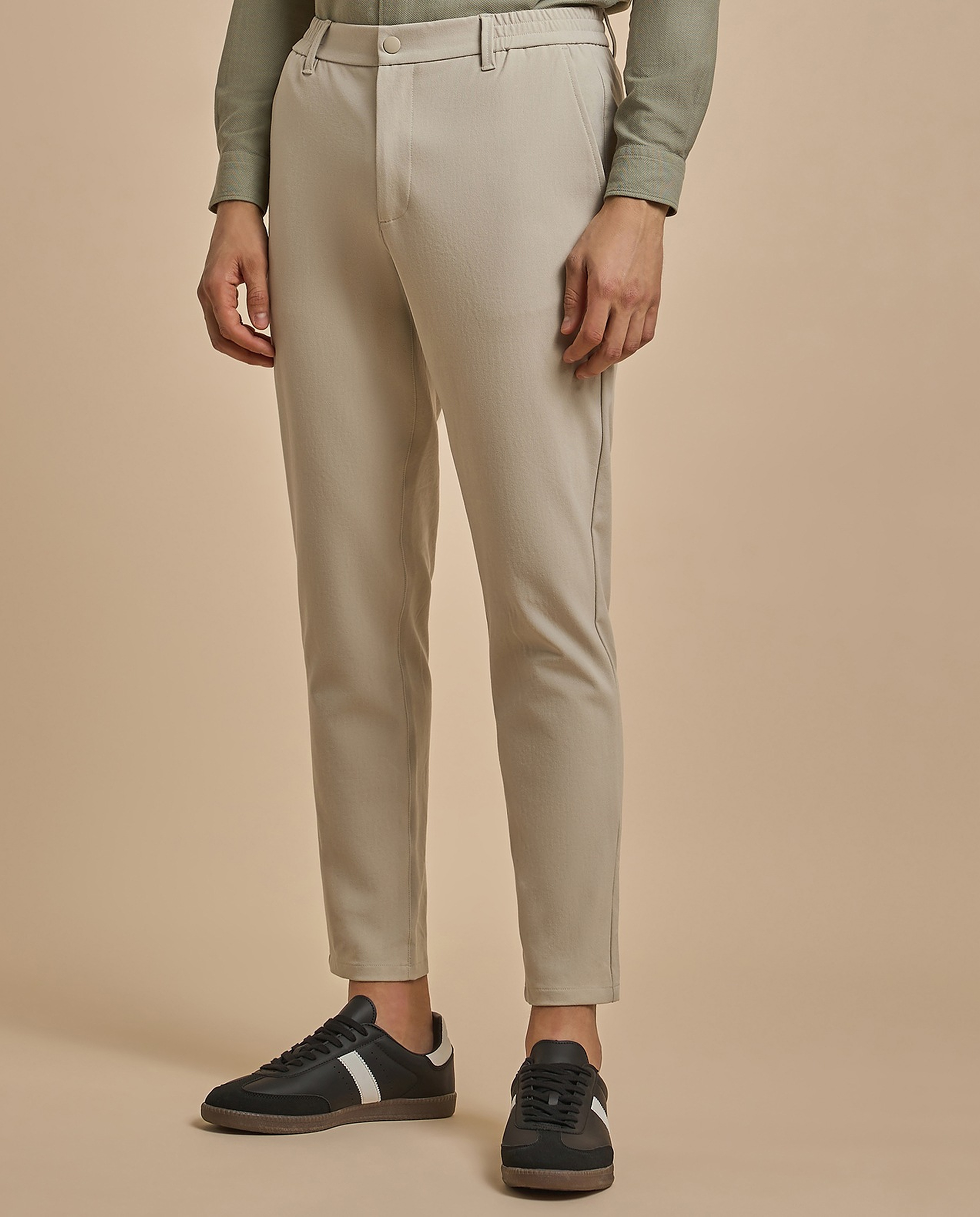 Solid Relaxed Fit Trousers with Button Closure