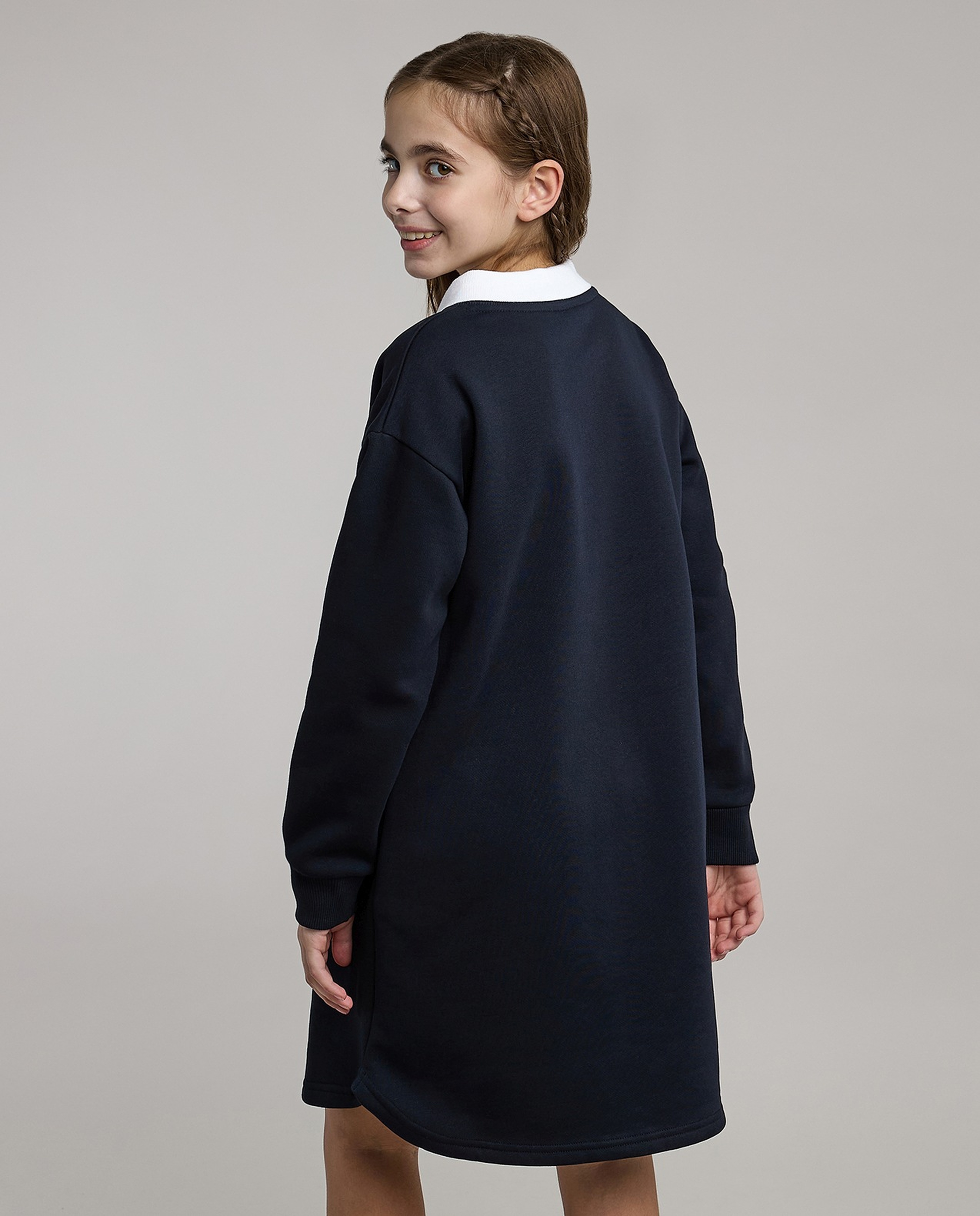 Kuromi Print Sweatdress with Shirt Collar and Long Sleeves