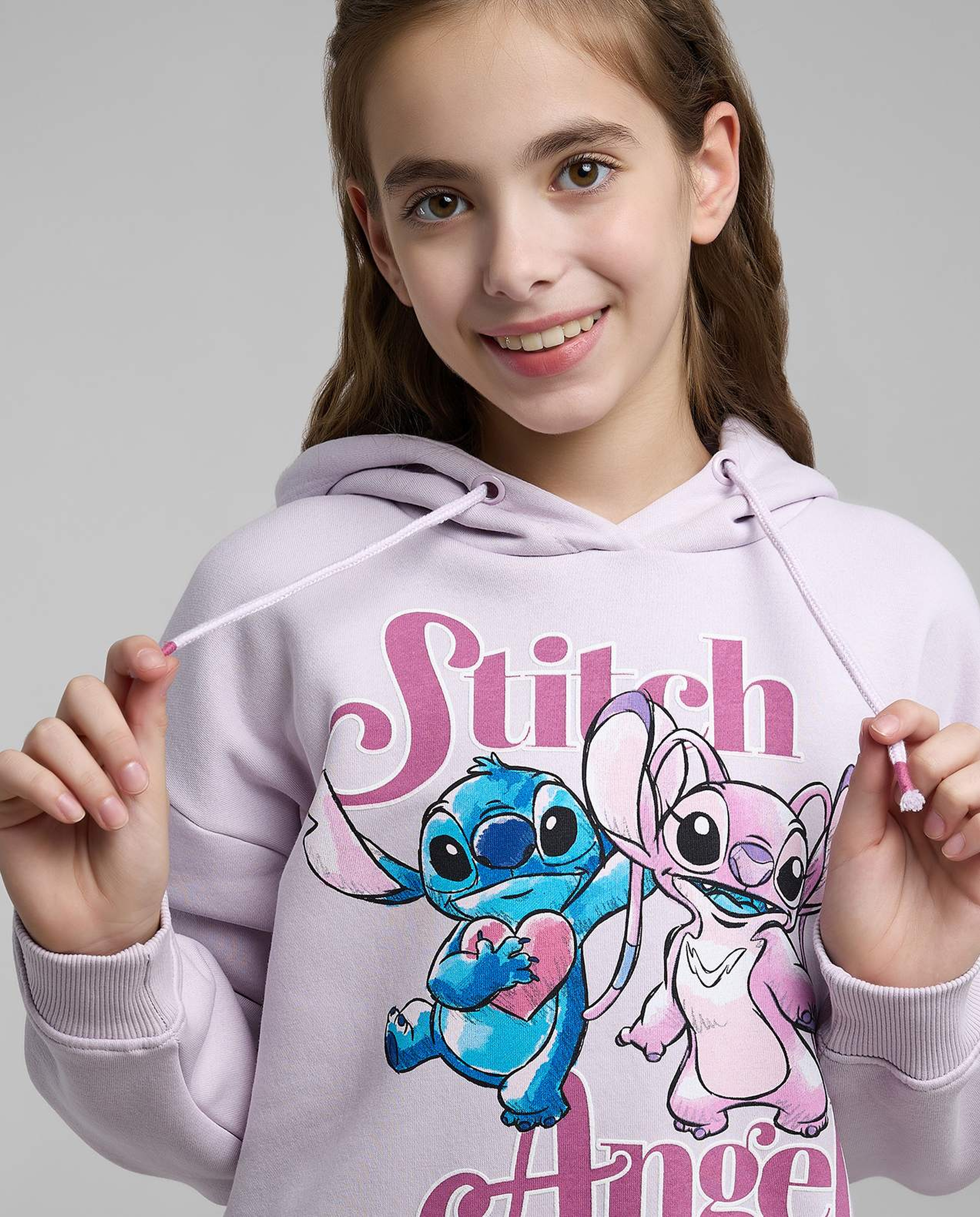 Stitch Print Sweatshirt with Shirt Collar and Long Sleeves